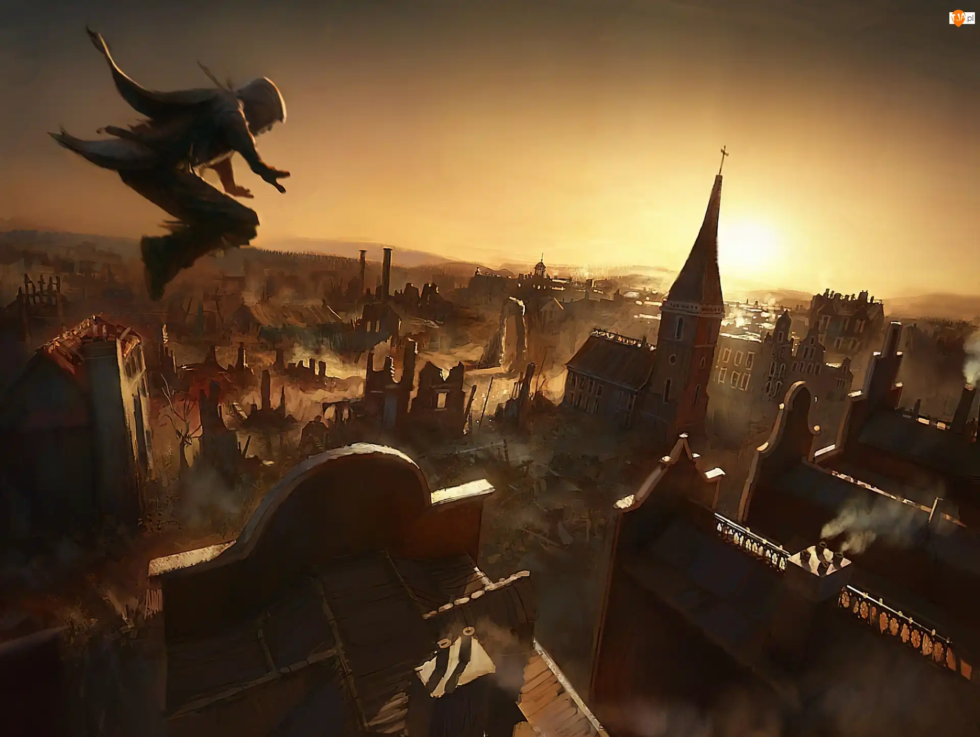 Z, Zachód słońca, Skok, Assassin Creed 3, Budynku