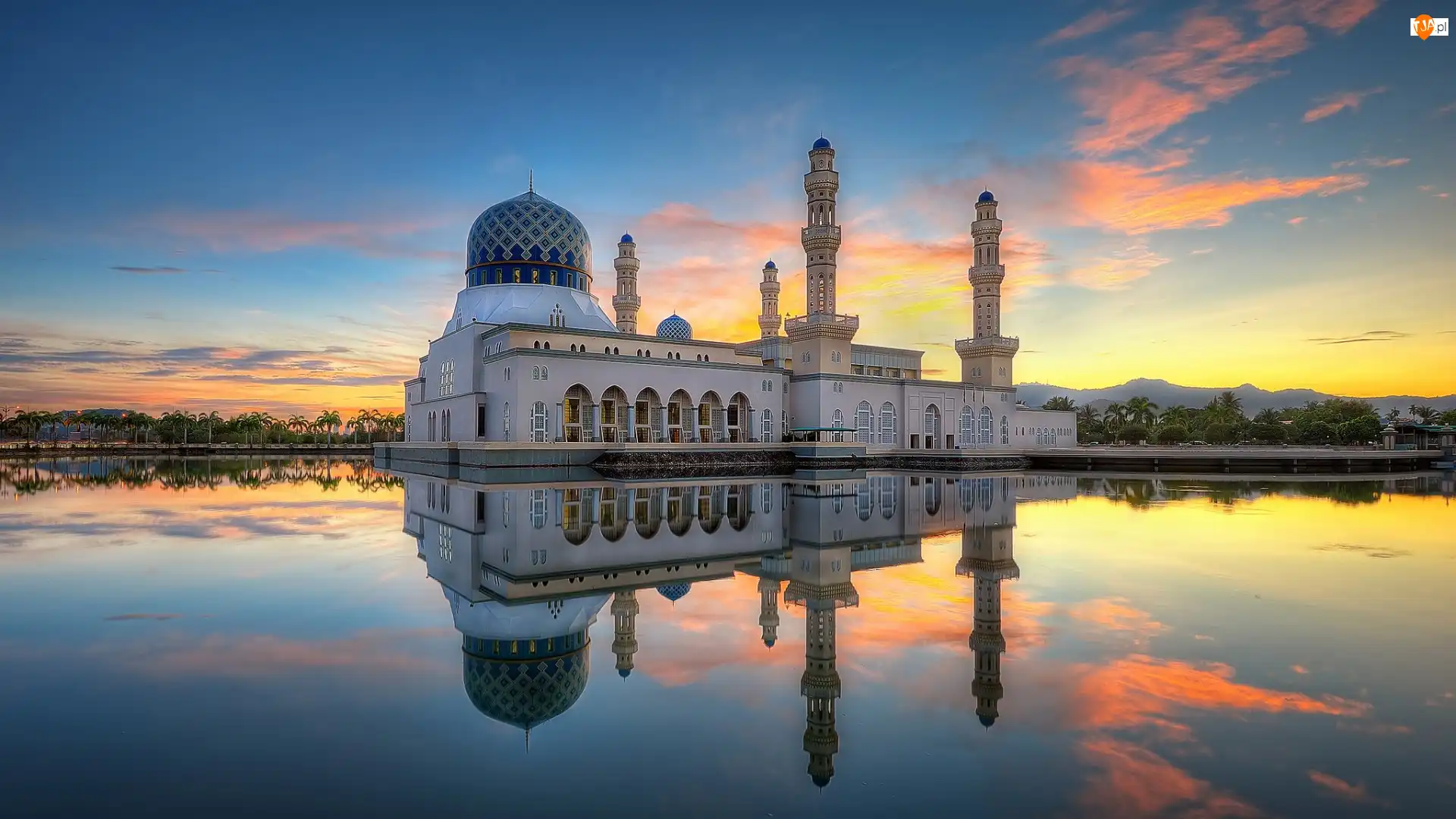 Borneo, Malezja, Meczet City Mosque, Wschód Słońca, Kota Kinabalu, Zatoka Likas