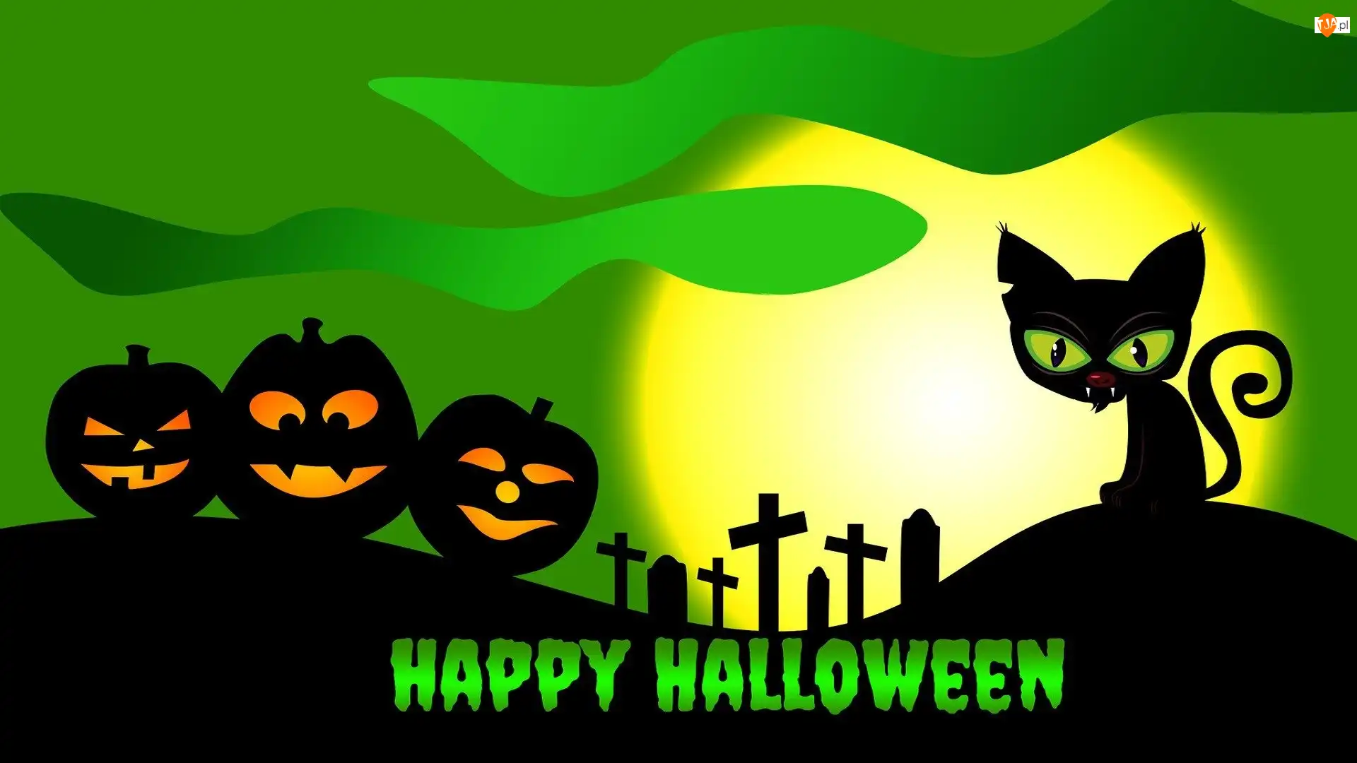Dynie, Krzyże, Halloween, Grafika 2D, Kot