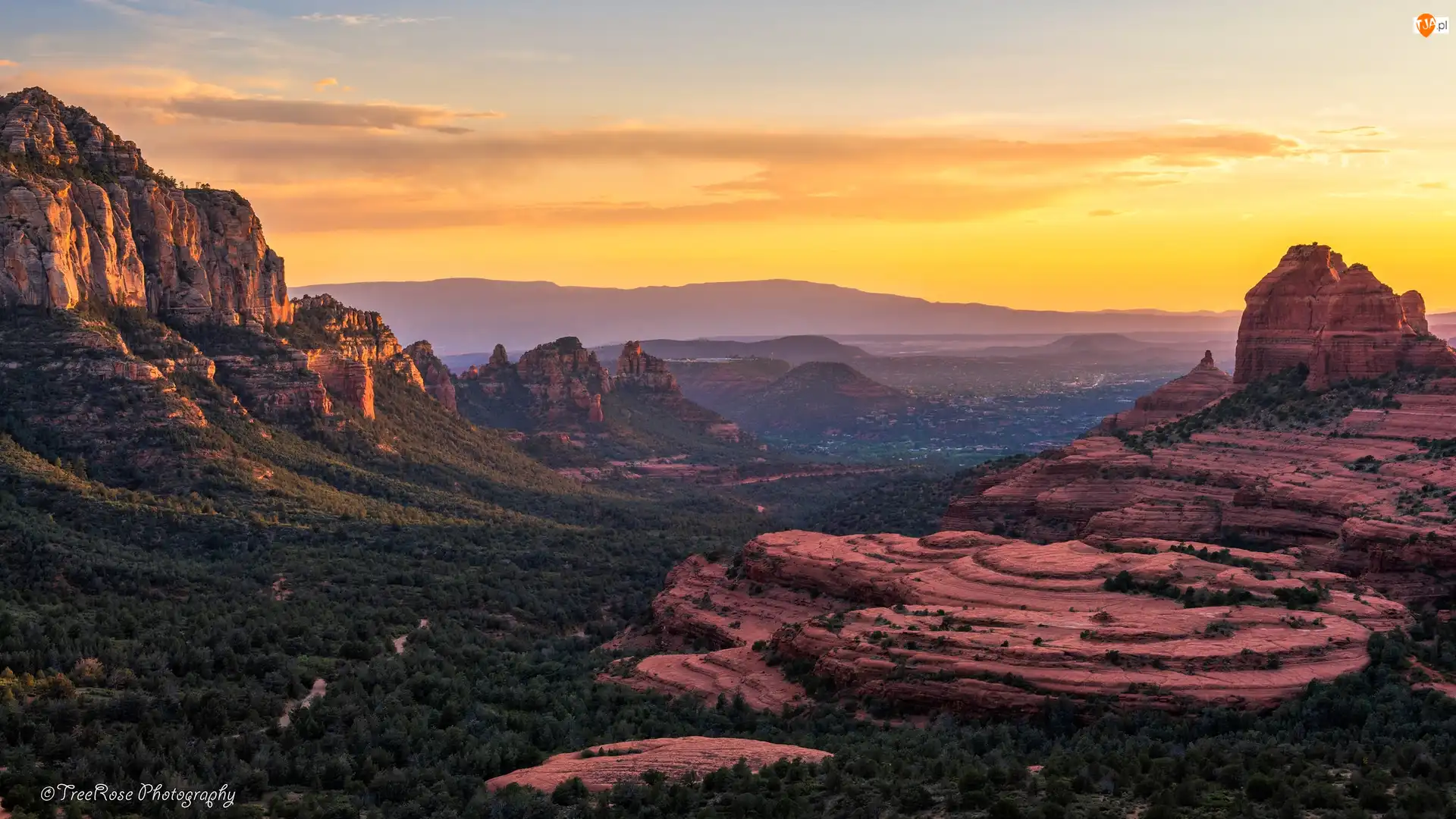 Rezerwat przyrody, Red Rock State Park, Stany Zjednoczone, Zachód słońca, Arizona, Sedona, Skały