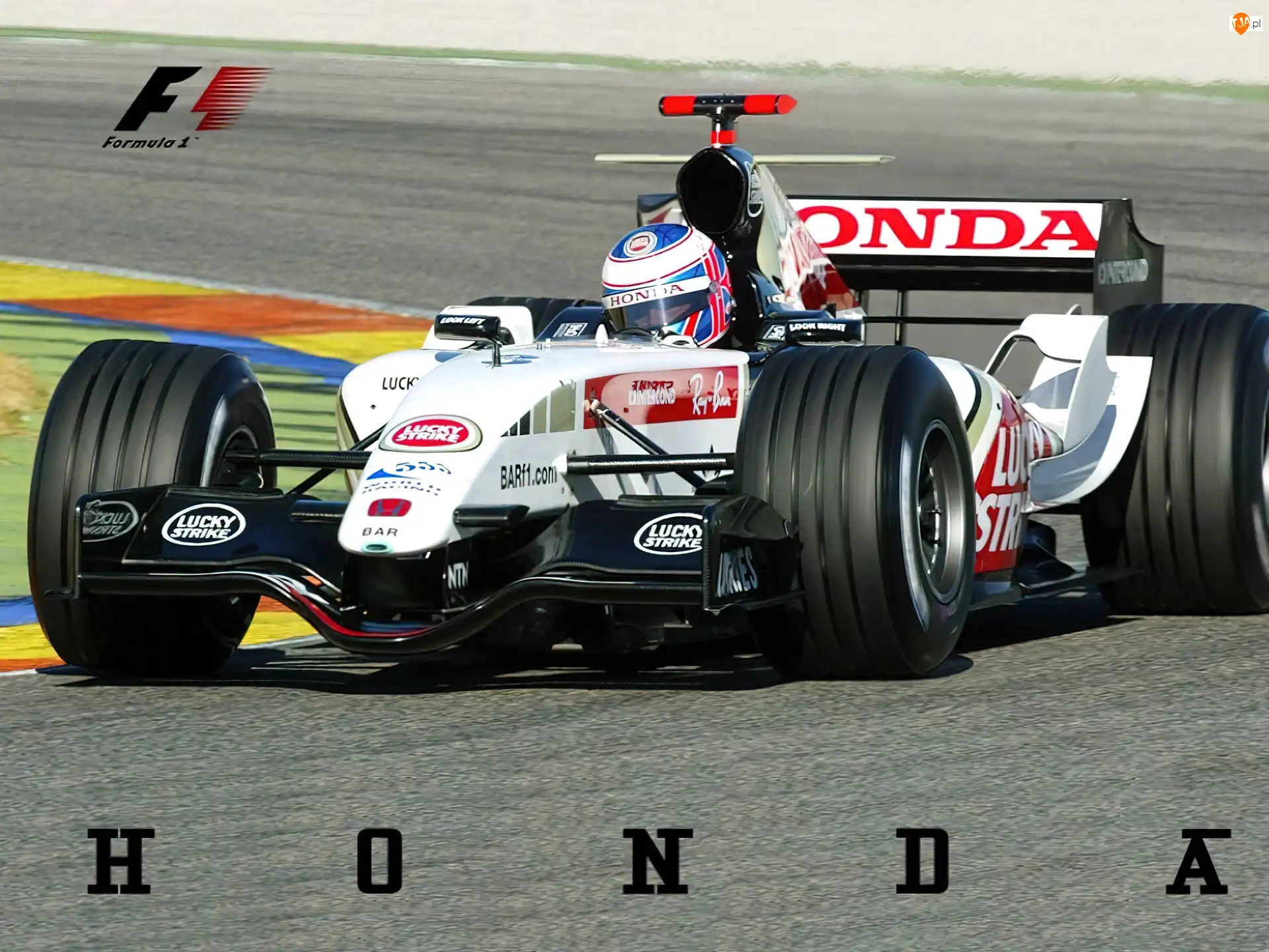 bolid, opony, honda, Formuła 1, spojler, koła, kask