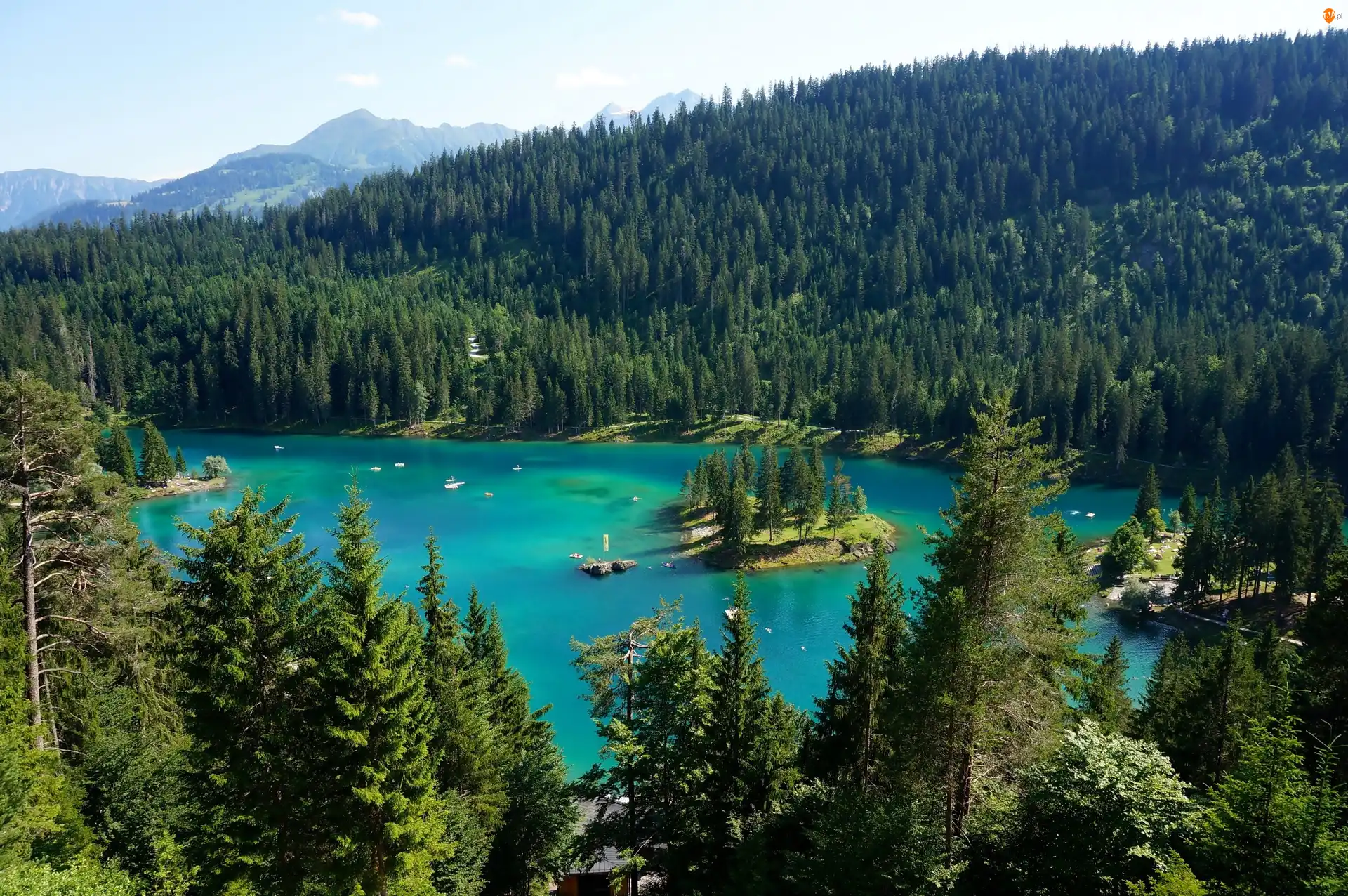 Łodzie, Jezioro, Las, Góry
