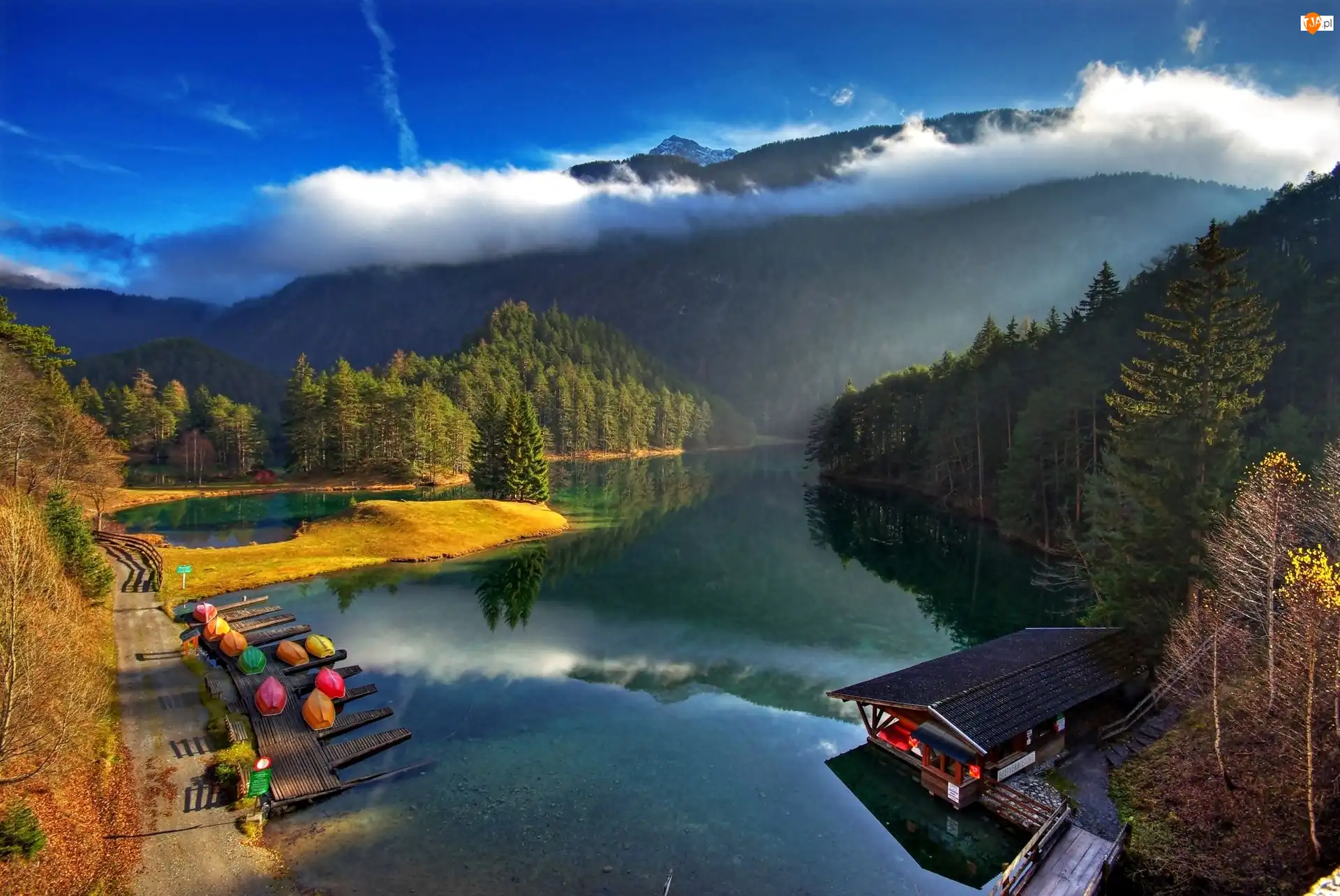 Góry, Łódki, Austria, Jezioro, Tyrol, Z Lotu Ptaka, Przystań