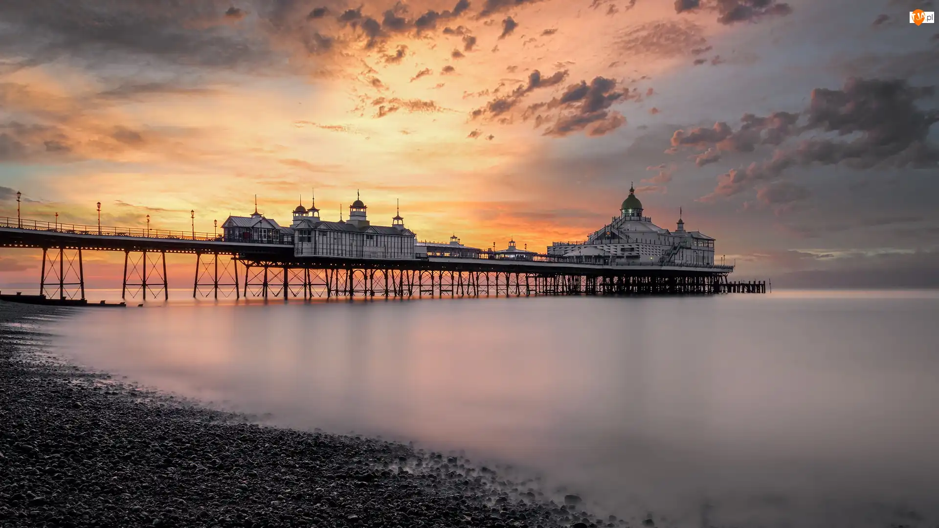 Wschód słońca, Molo, Kawiarnia, Eastbourne, Eastbourne Pier, Morze, Anglia, Restauracja