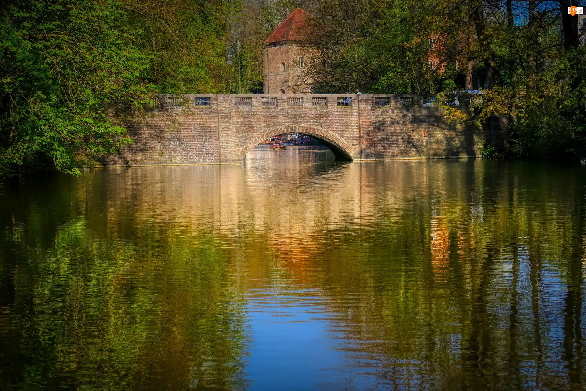 Jezioro, Kanał, Most, Mury, Kamienny, Stare