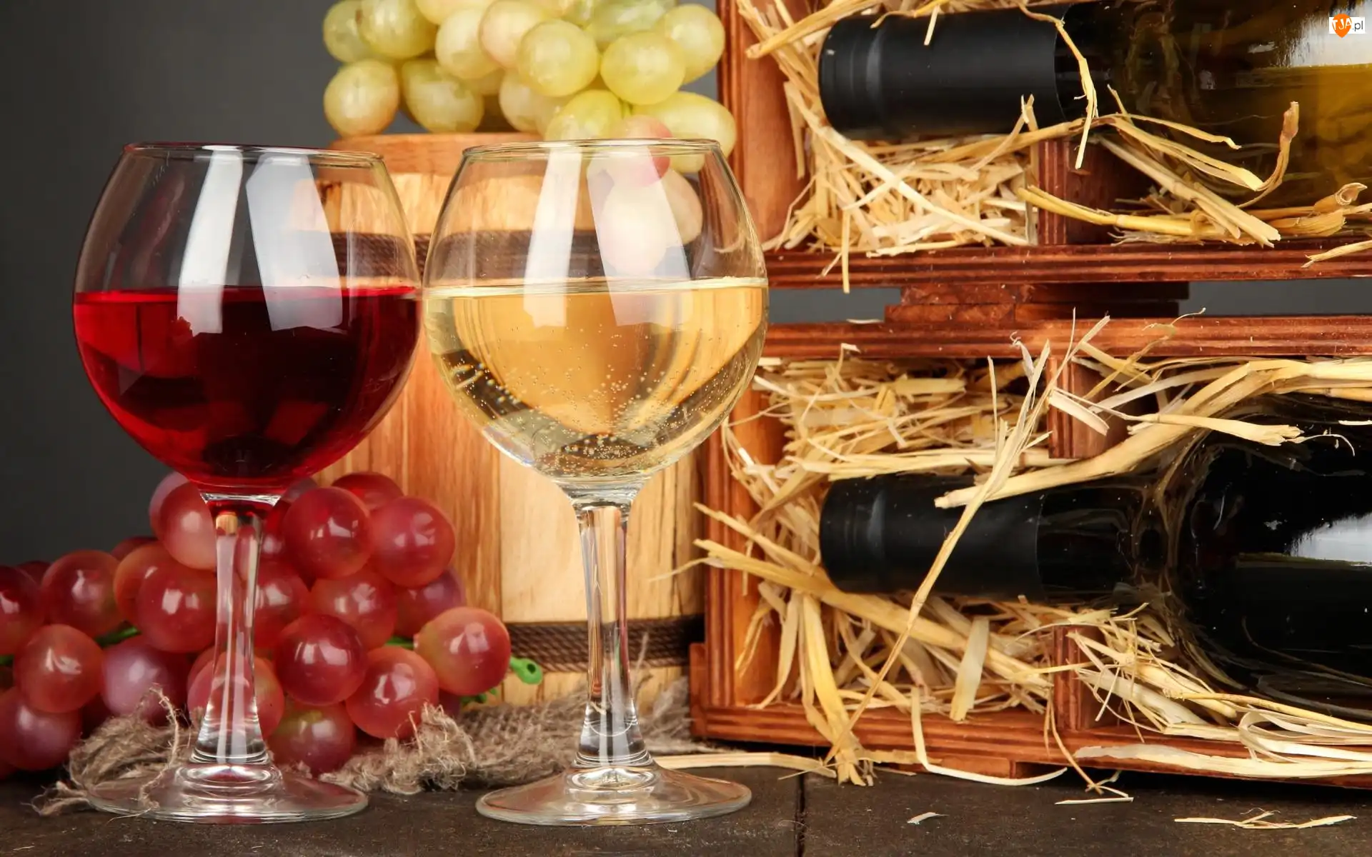Czerwone, Białe, Kieliszki, Winogrono, Wino, Butelki