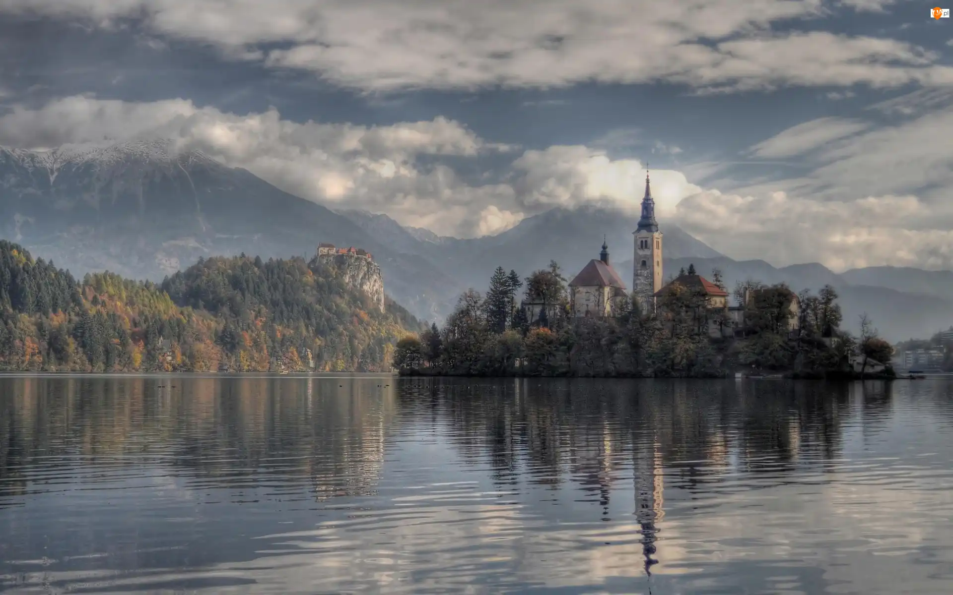 Jezioro, Kościół, Bled, Słowenia, Wyspa