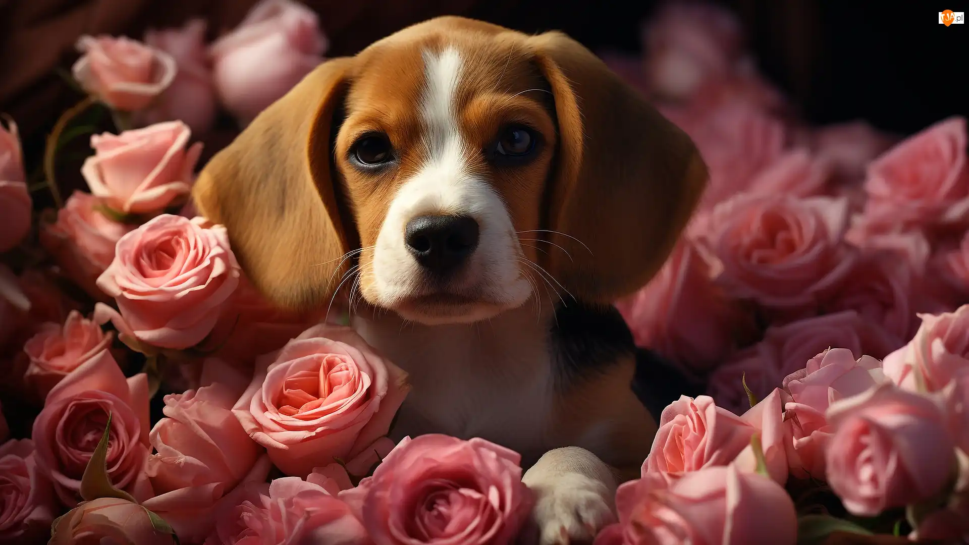 Mordka, Szczeniak, Pies, Beagle, Róże