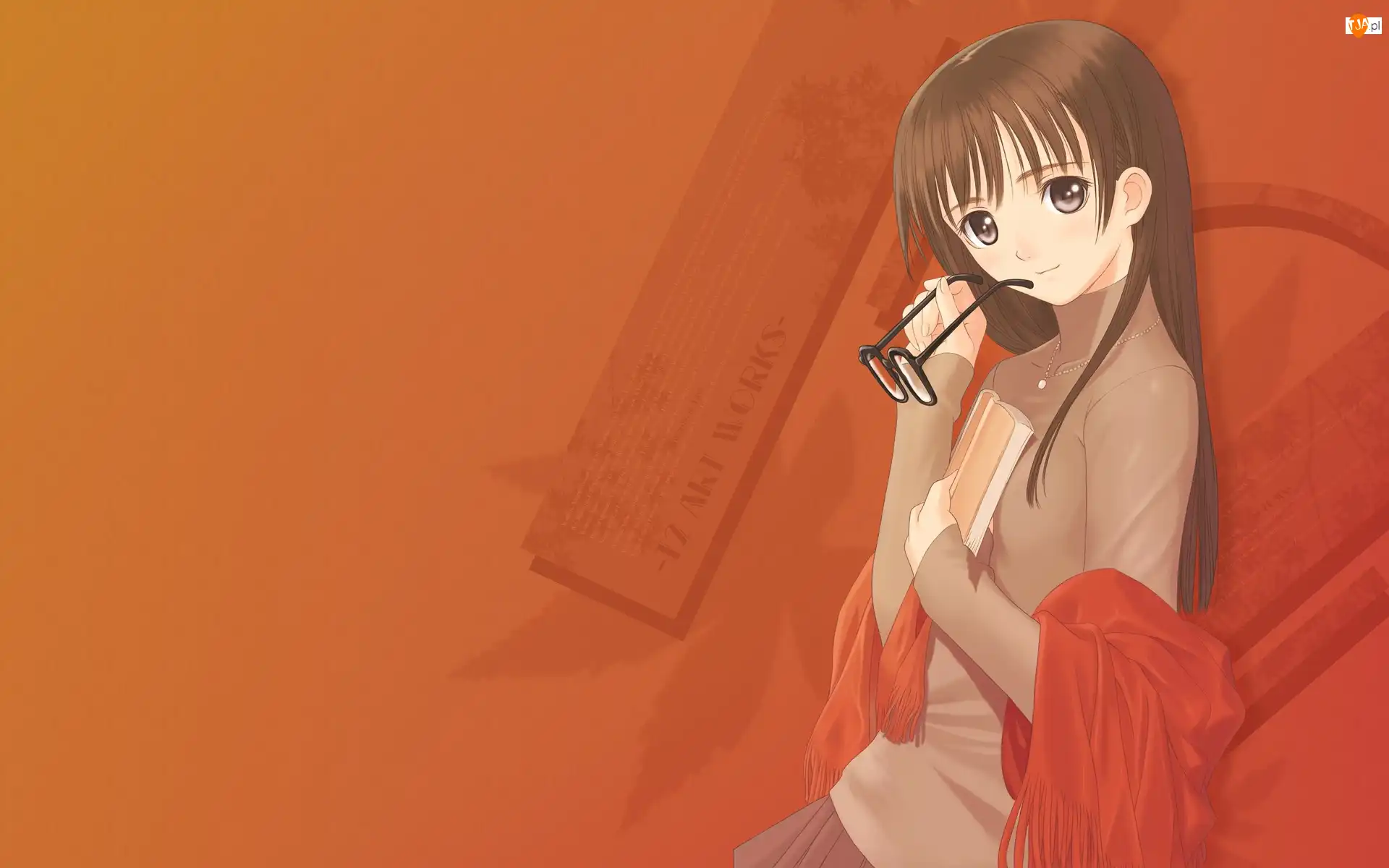 Okulary, Naszyjnik, Anime, Dziewczyna, Manga, Szal, Książka