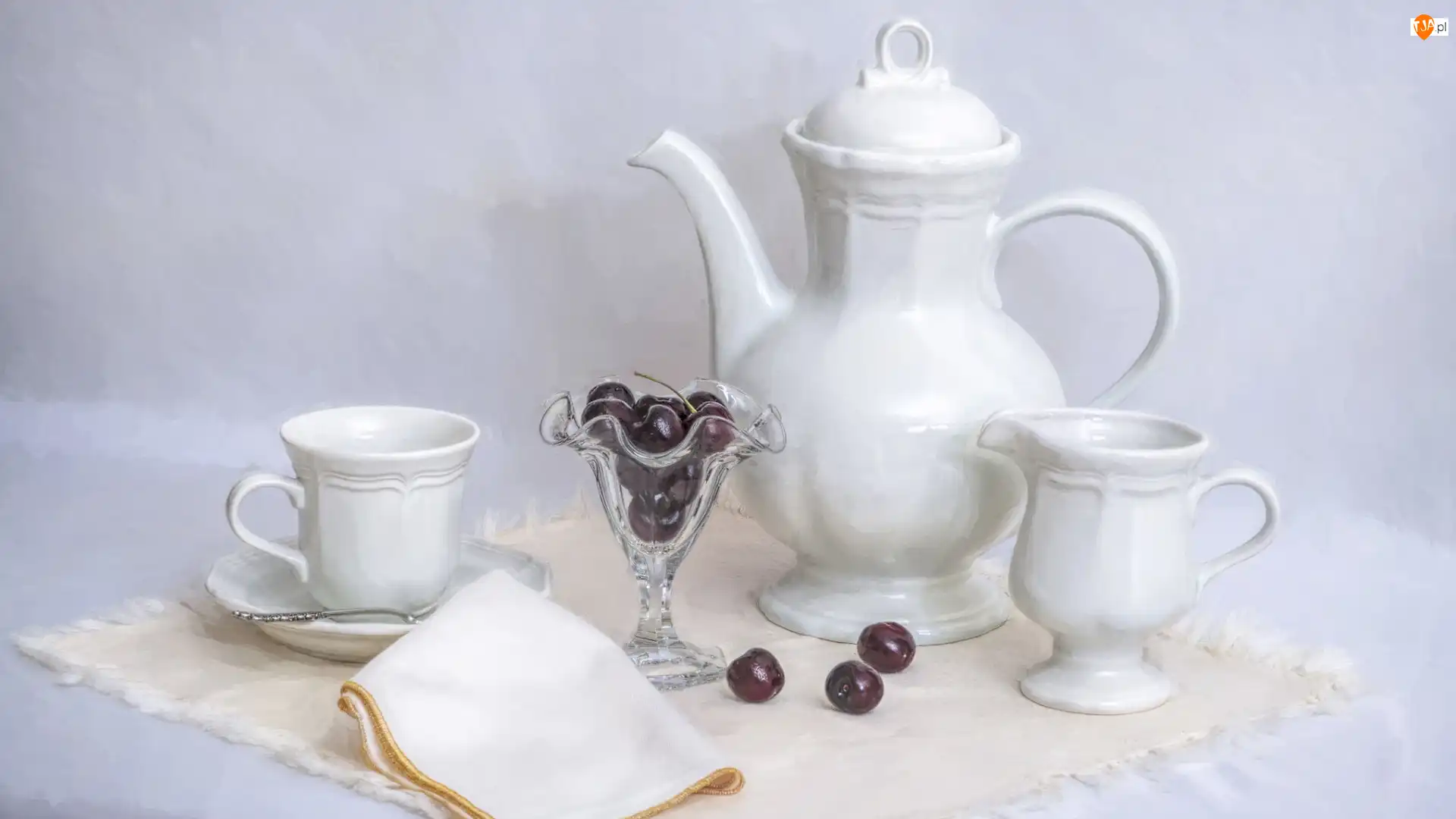 Pucharek, Porcelanowy, Dzbanuszek, Wiśnie, Dzbanek, Szklany, Grafika, Filiżanka