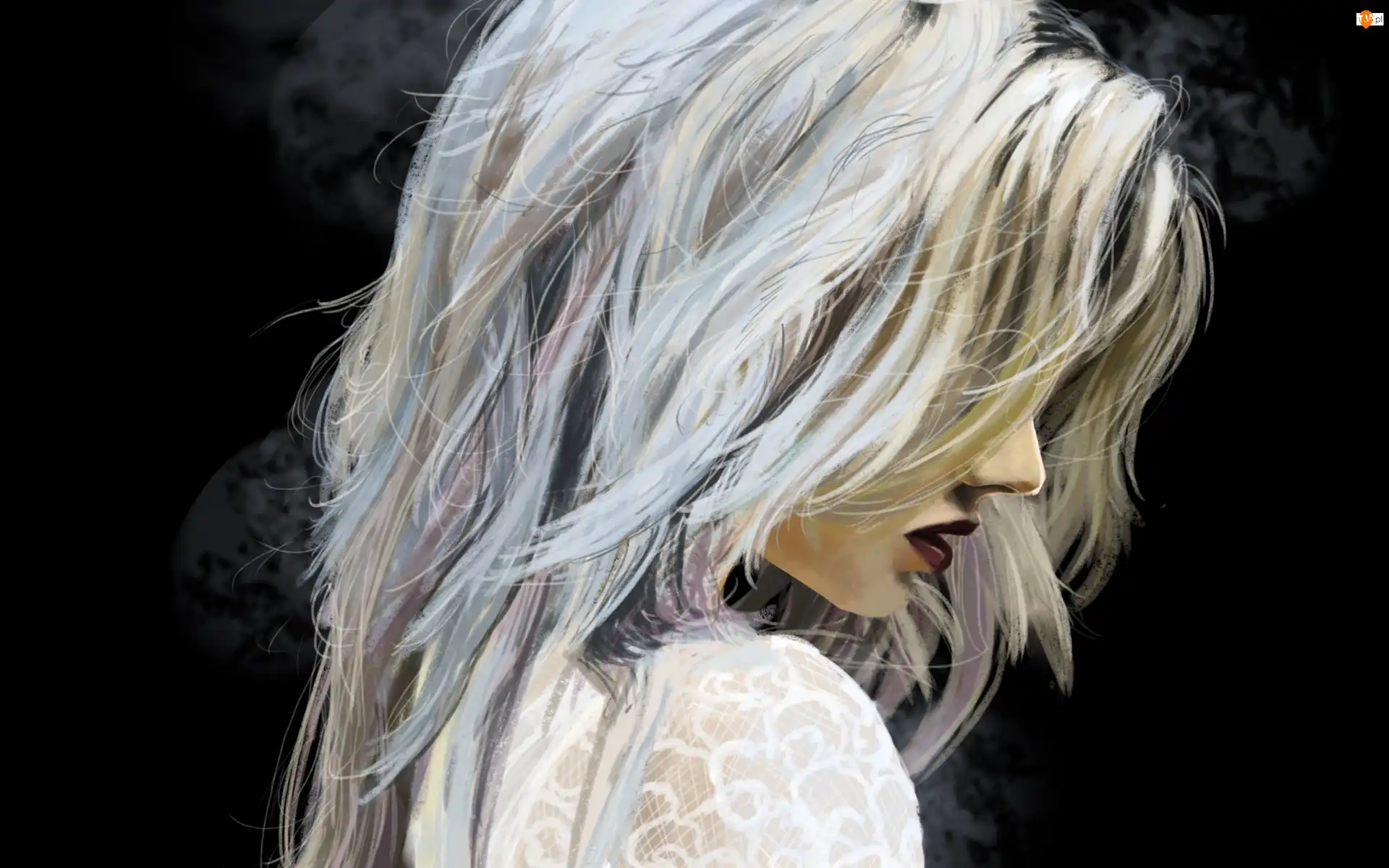 Blondynka, Grafika, Kobieta, Profil