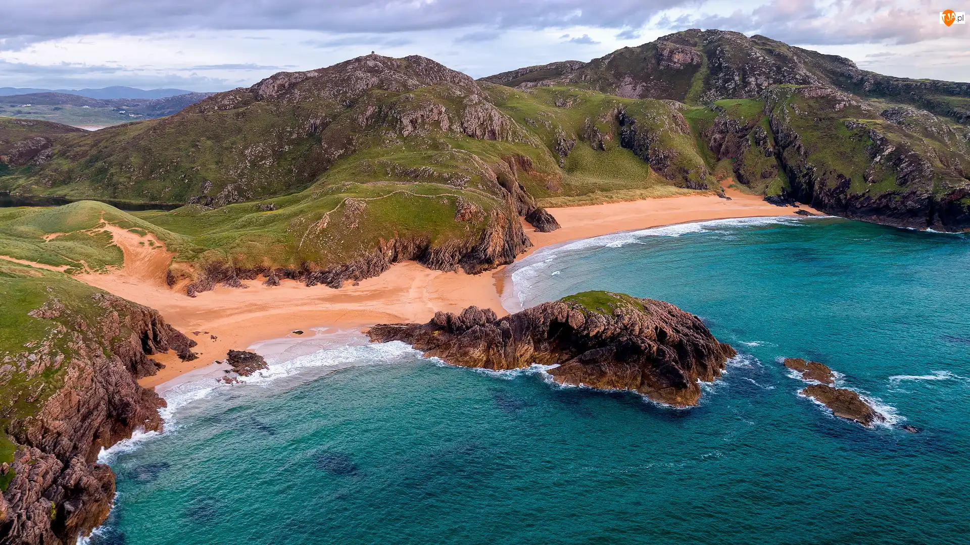 Góry, Plaża, Morze, Hrabstwo Donegal, The Murder Hole Beach, Wybrzeże, Irlandia, Skały
