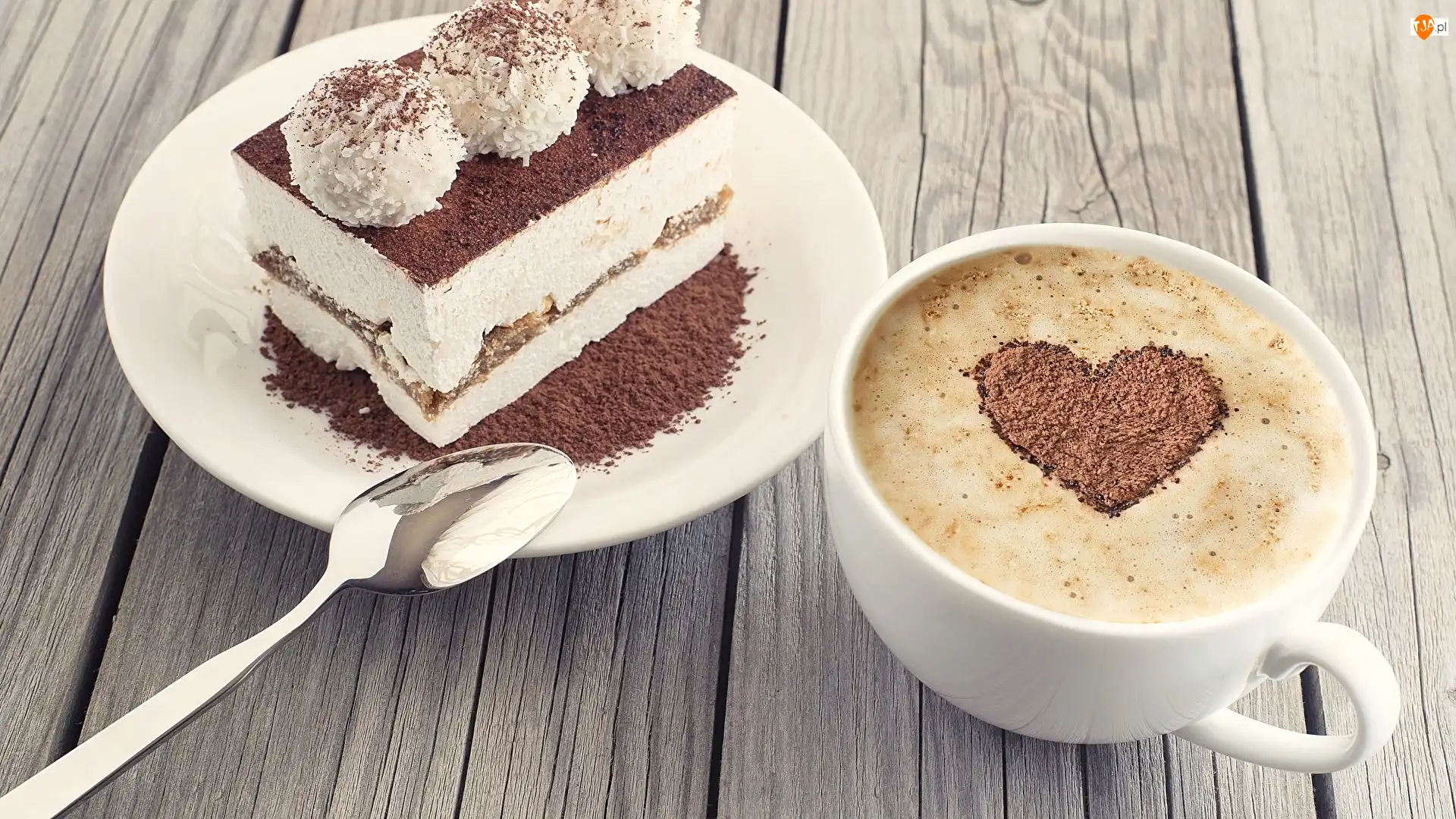 Talerz, Kawa, Serce, Łyżeczka, Cappuccino, Ciasto, Deski, Pianka