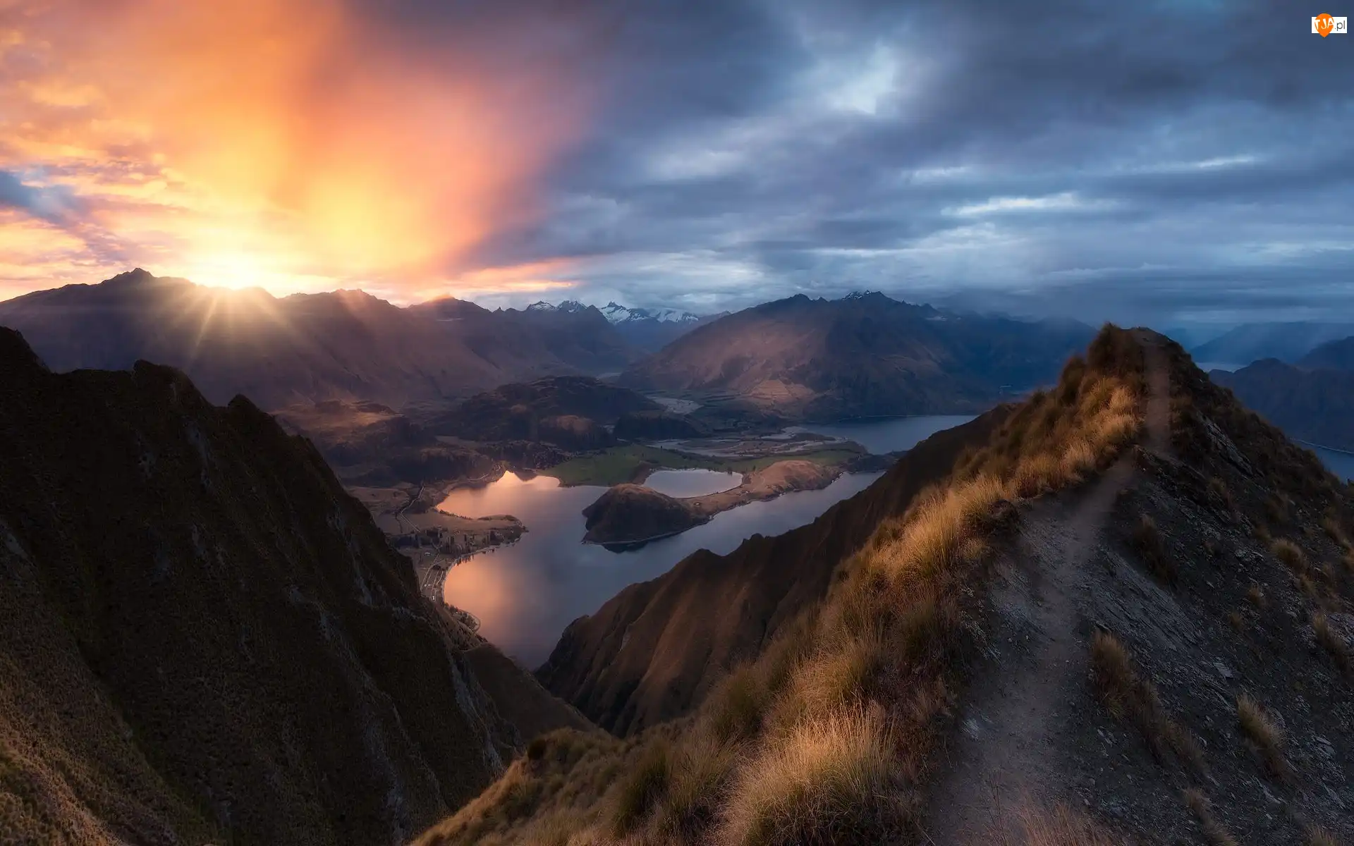 Góry, Jezioro Wanaka, Roys Peak, Nowa Zelandia, Góra, Wschód słońca