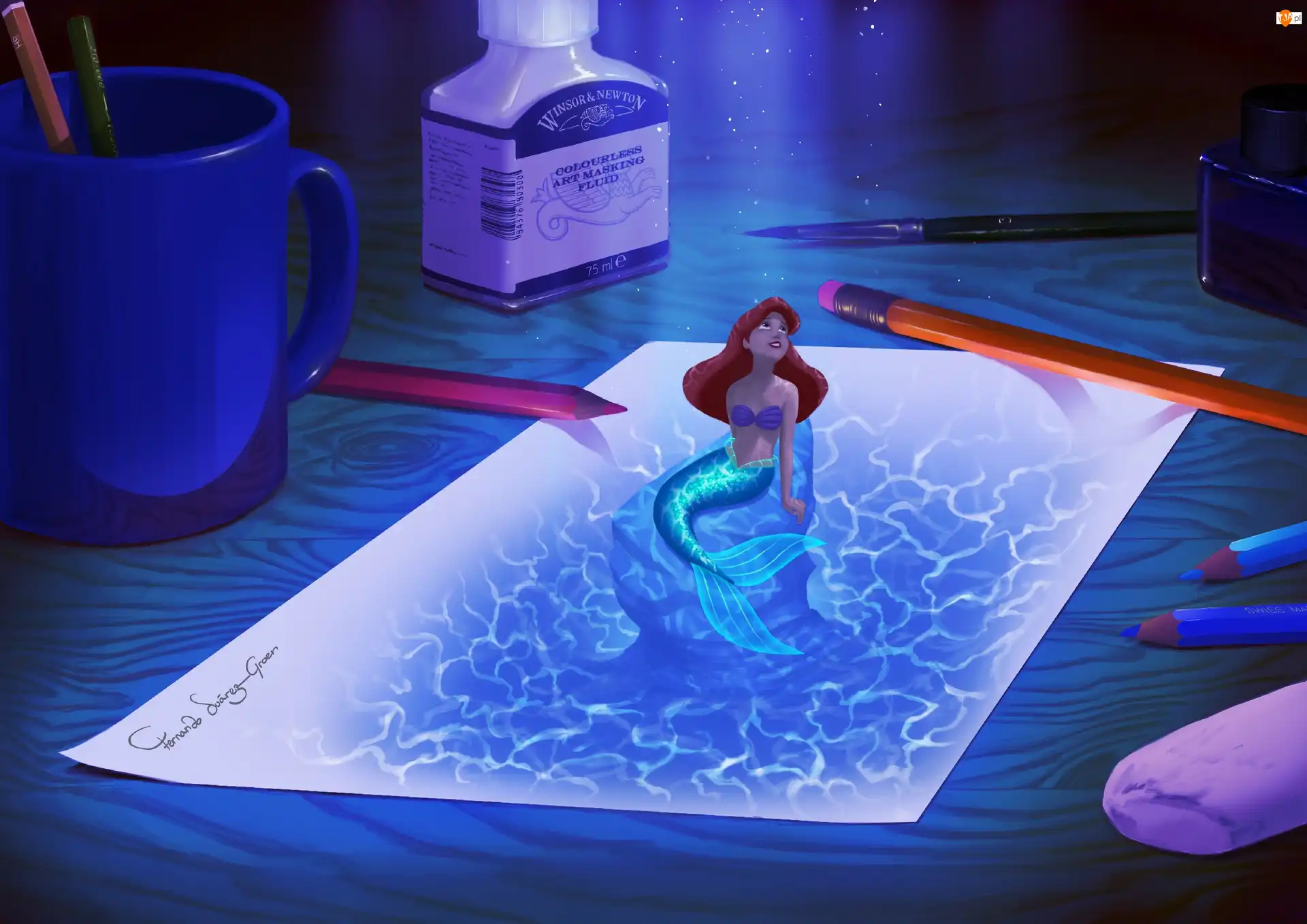 The Little Mermaid, Mała Syrenka, Kartka, Ołówek, Arielka, Kubek