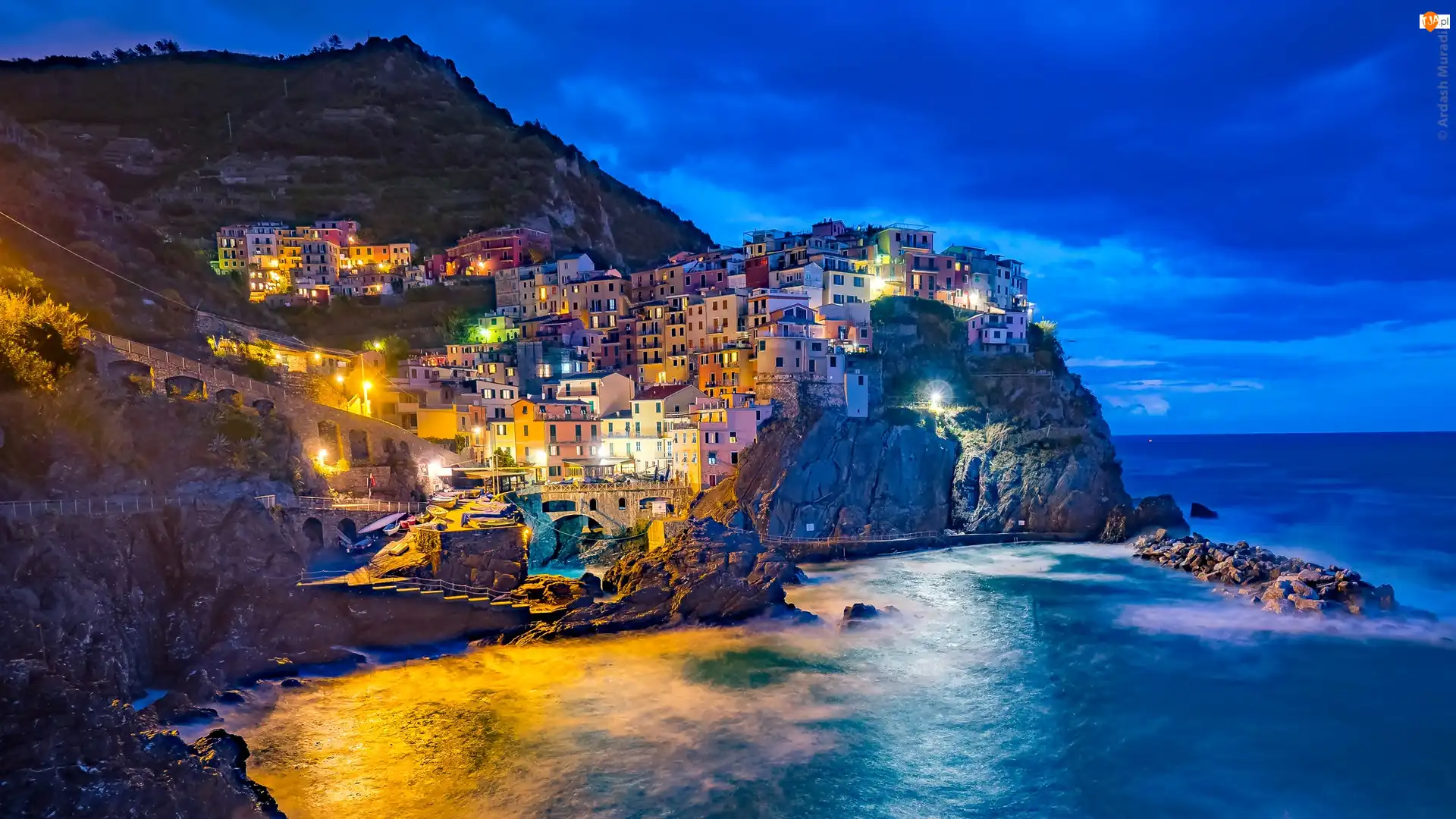 Manarola, Włochy, Morze, Wybrzeże, Domy, Skały