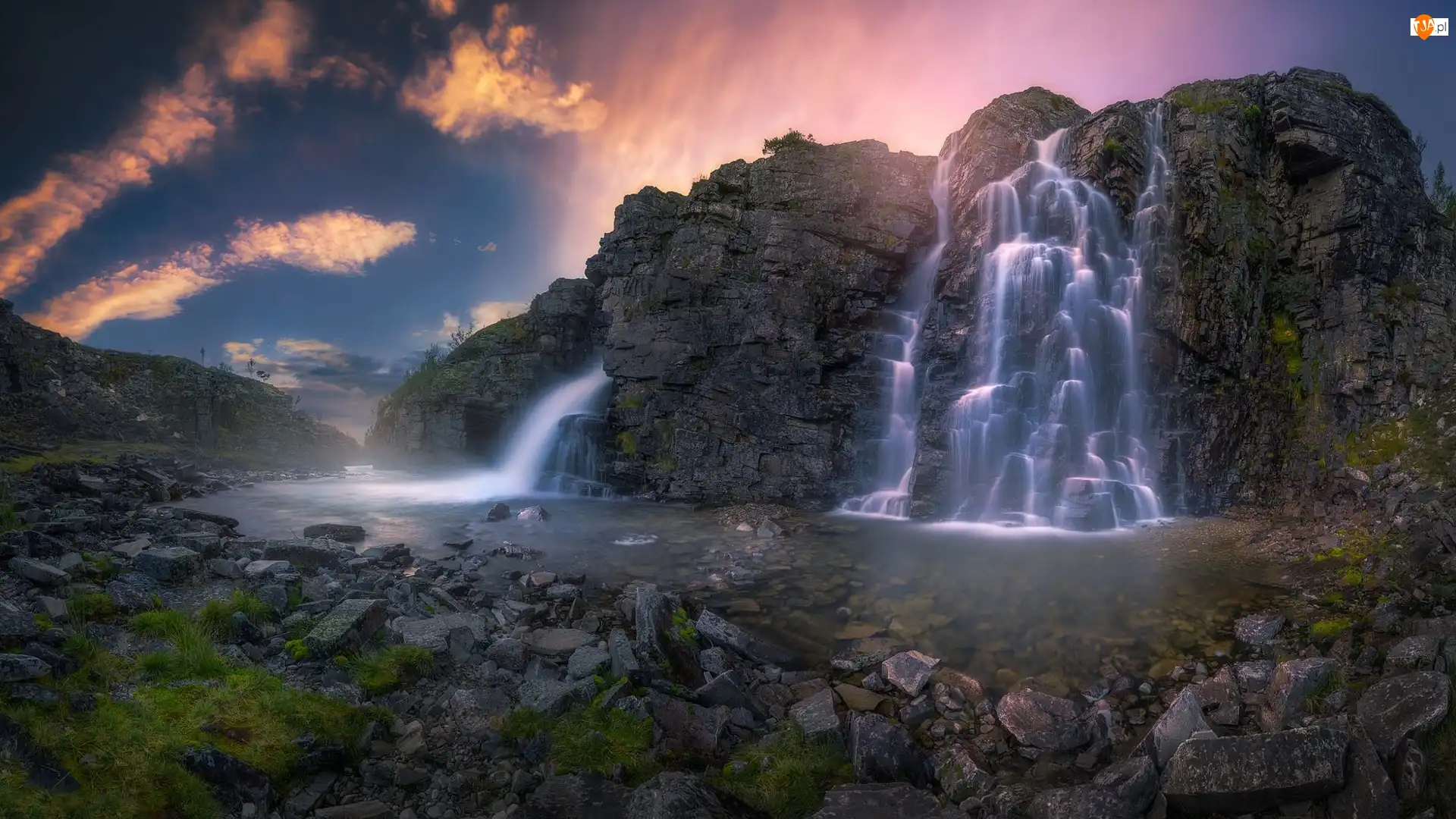Geiranger, Park Narodowy Rondane, Skały, Norwegia, Rzeka, Wodospad Brudesloret, Góry