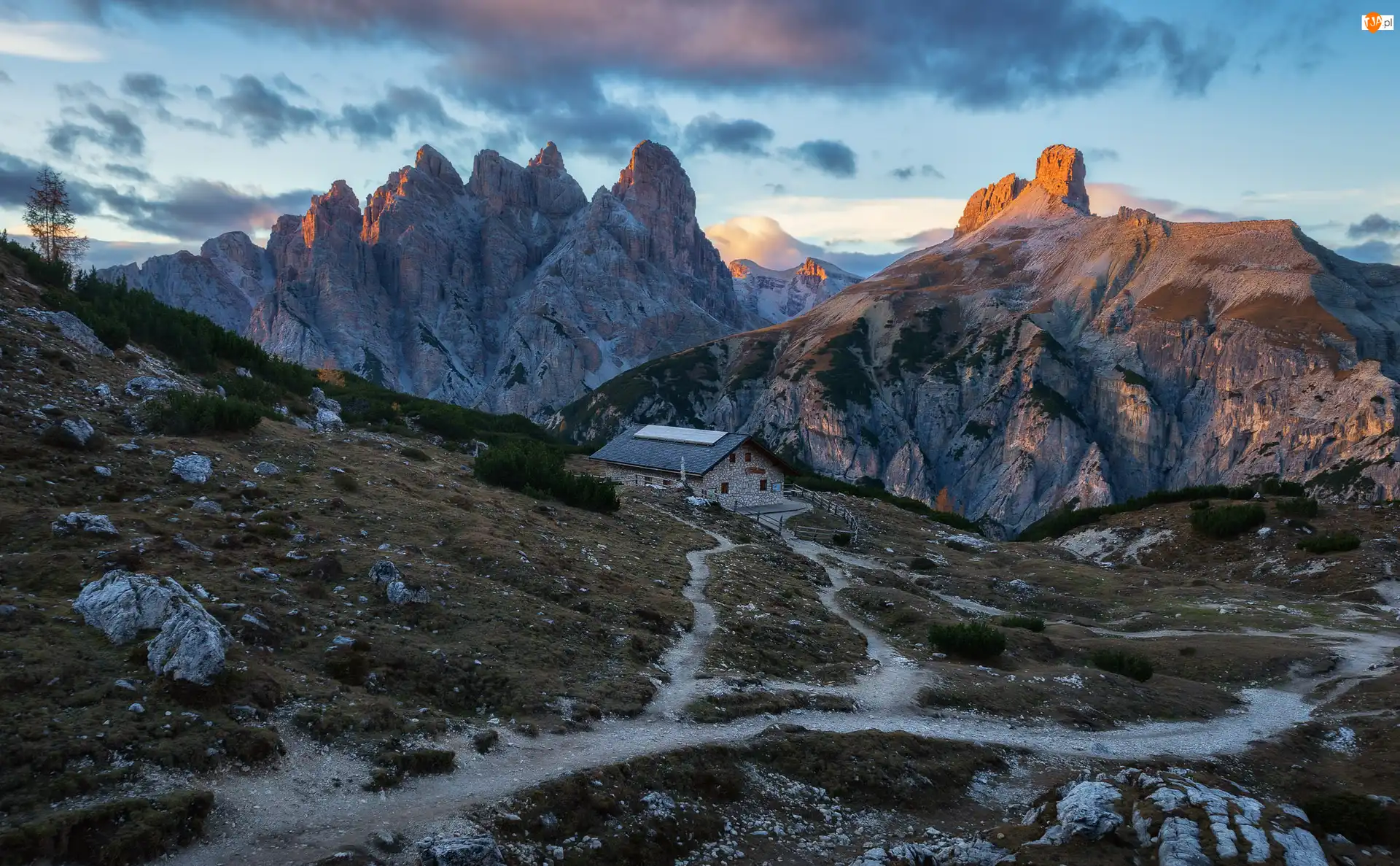 Tre Cime di Lavaredo, Szczyty, Włochy, Góry Dolomity, Prowincja Belluno, Dom, Ścieżki