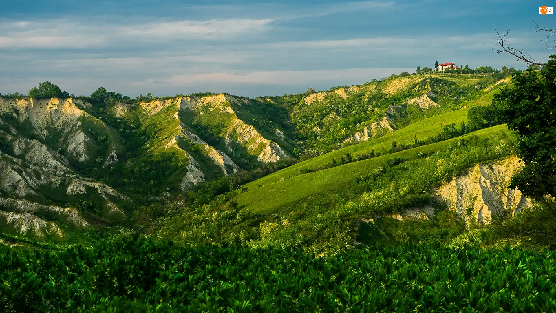 Góry, Roślinność, Włochy, Brisighella, Prowincja Rawenna, Niebo, Dom