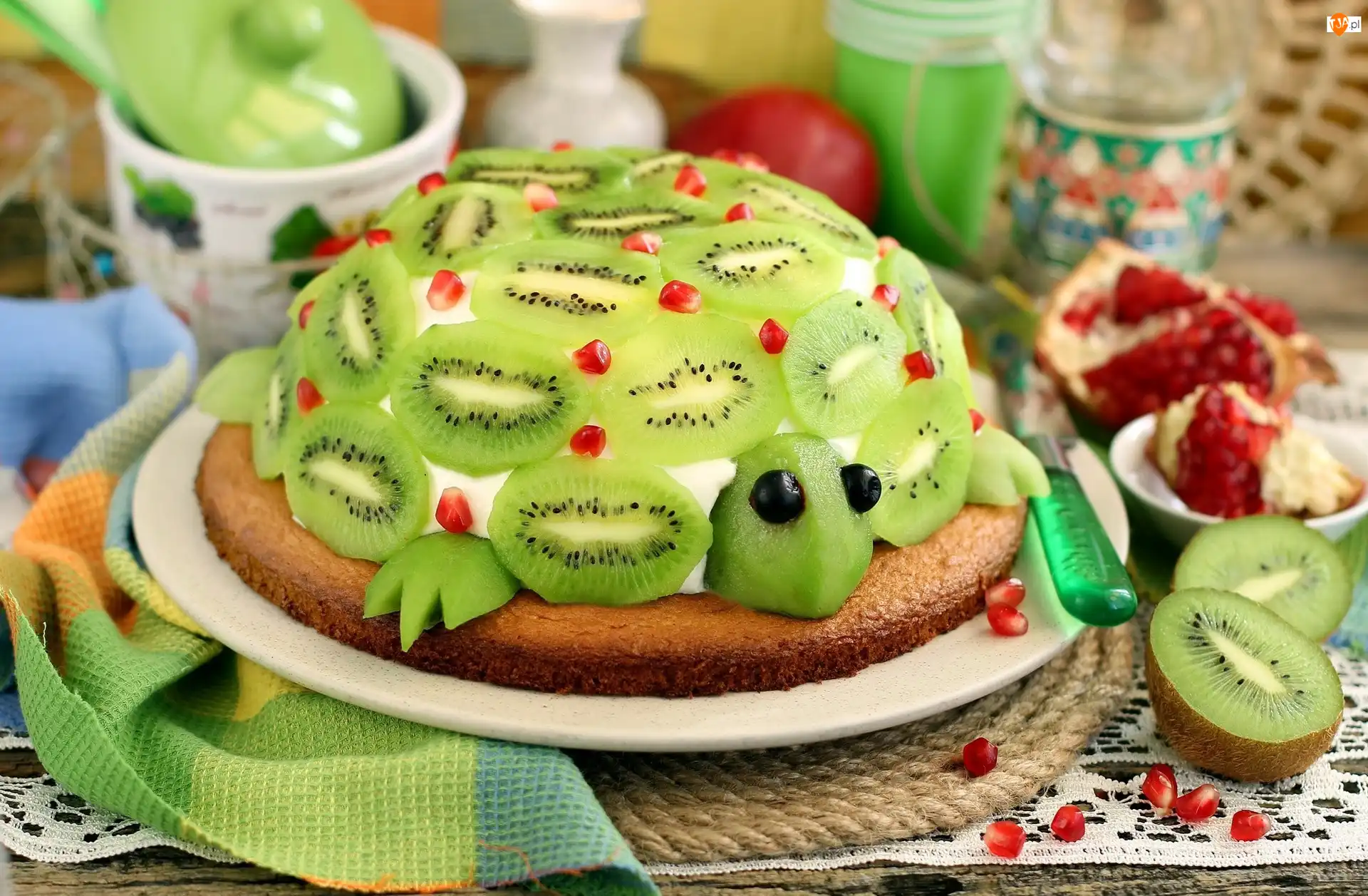 Ściereczka, Ciasto, Talerz, Owoce, Kształt, Podkładka, Kiwi, Żółw