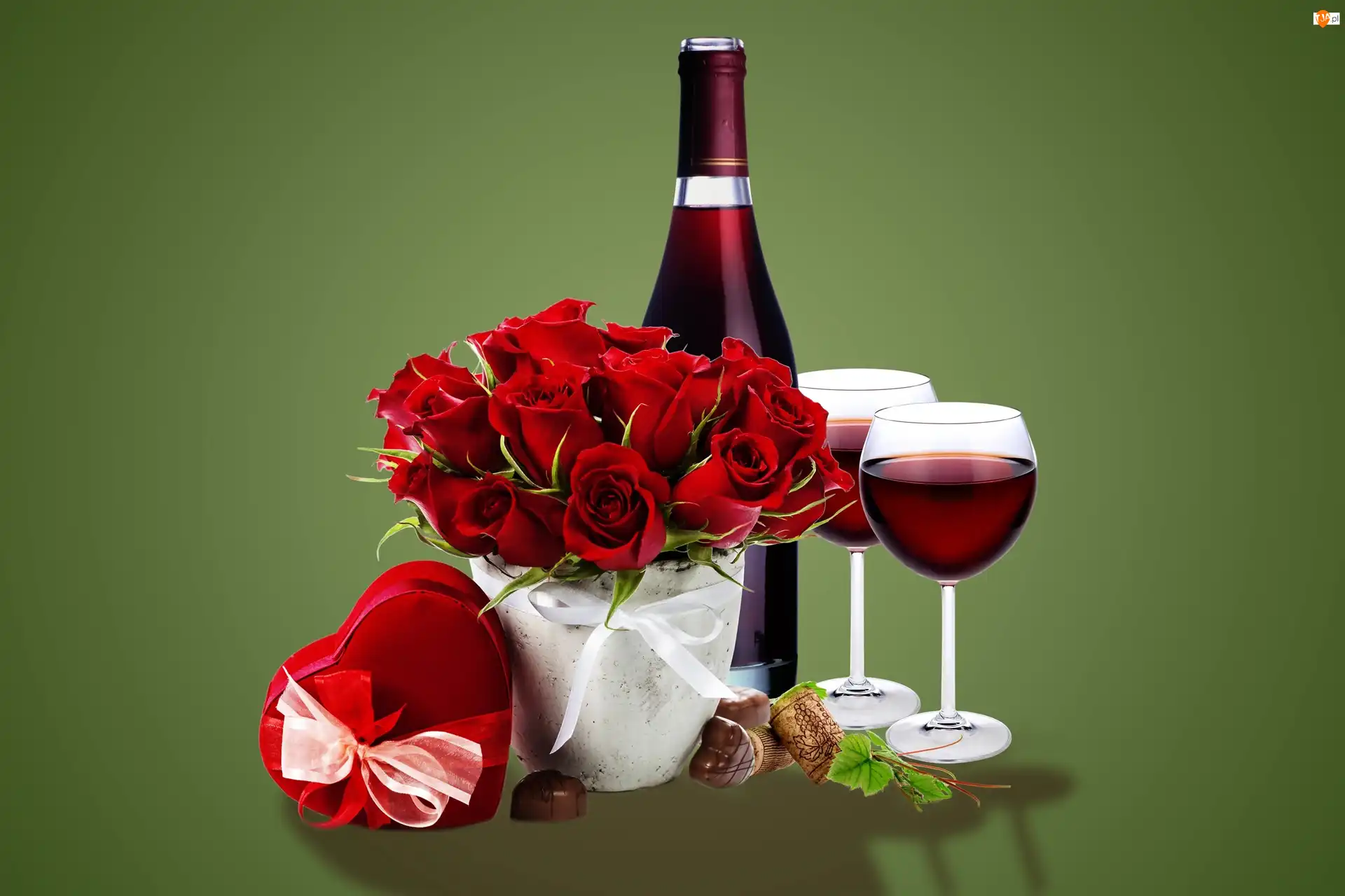 Kieliszki, Róże, Butelka, Wino, Bukiet