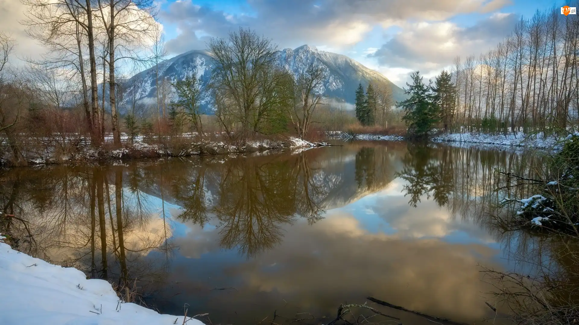 Stany Zjednoczone, Staw, Stan Waszyngton, Mount Si, Chmury, Dolina, Snoqualmie Valley, Drzewa, Góra