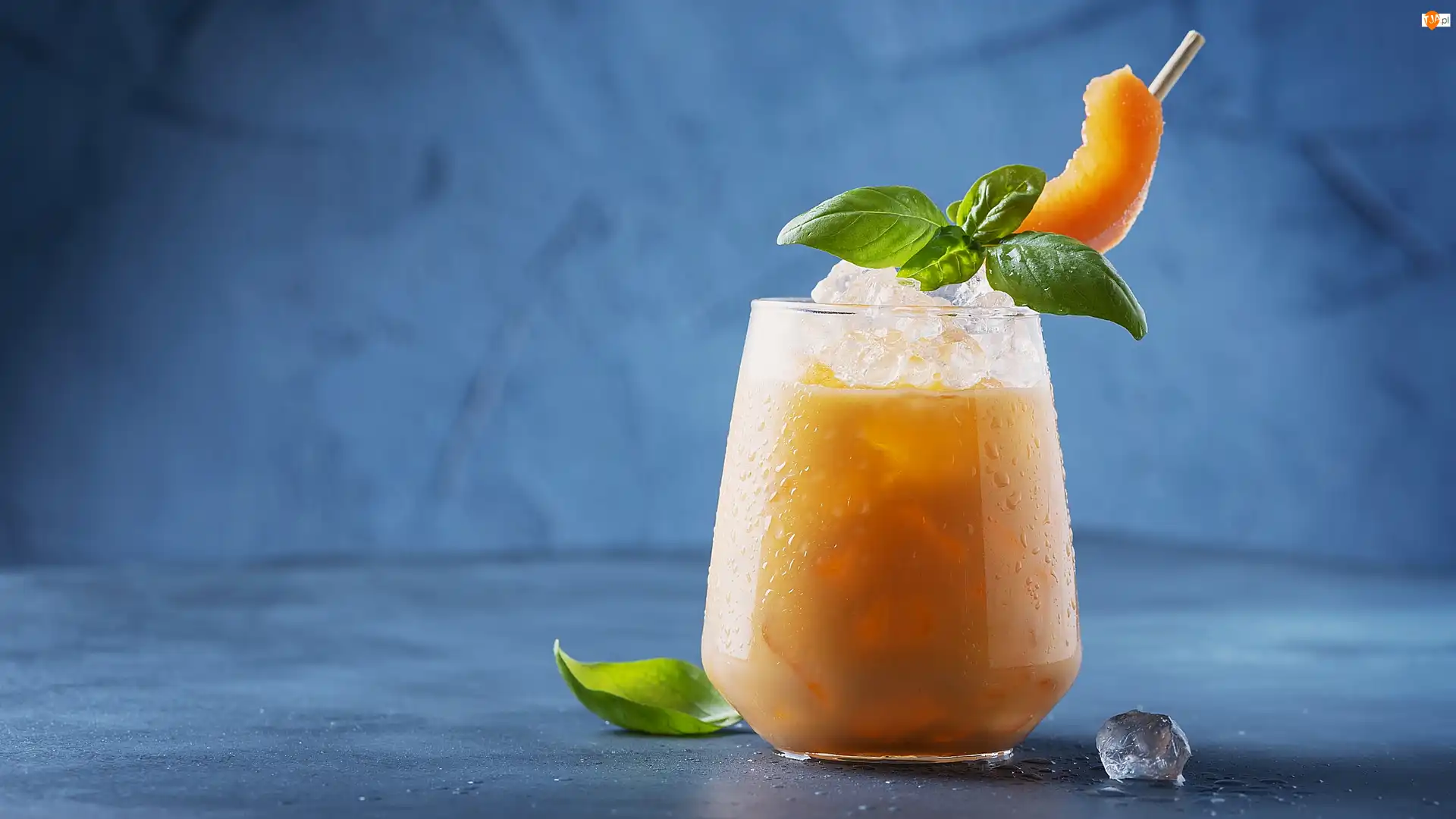 Tło, Napój, Niebieskie, Listki, Mięty, Mango, Kostki, Szklanka, Lodu