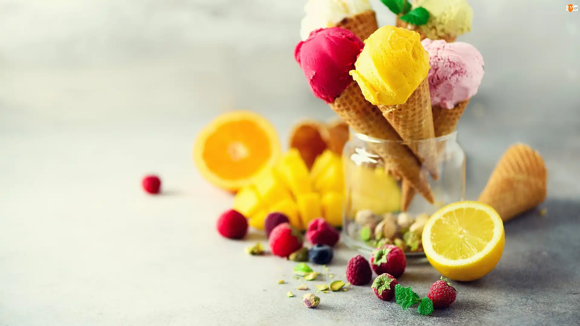 Lody, Owocowe, Słoik, Cytryna, Rożki, Maliny