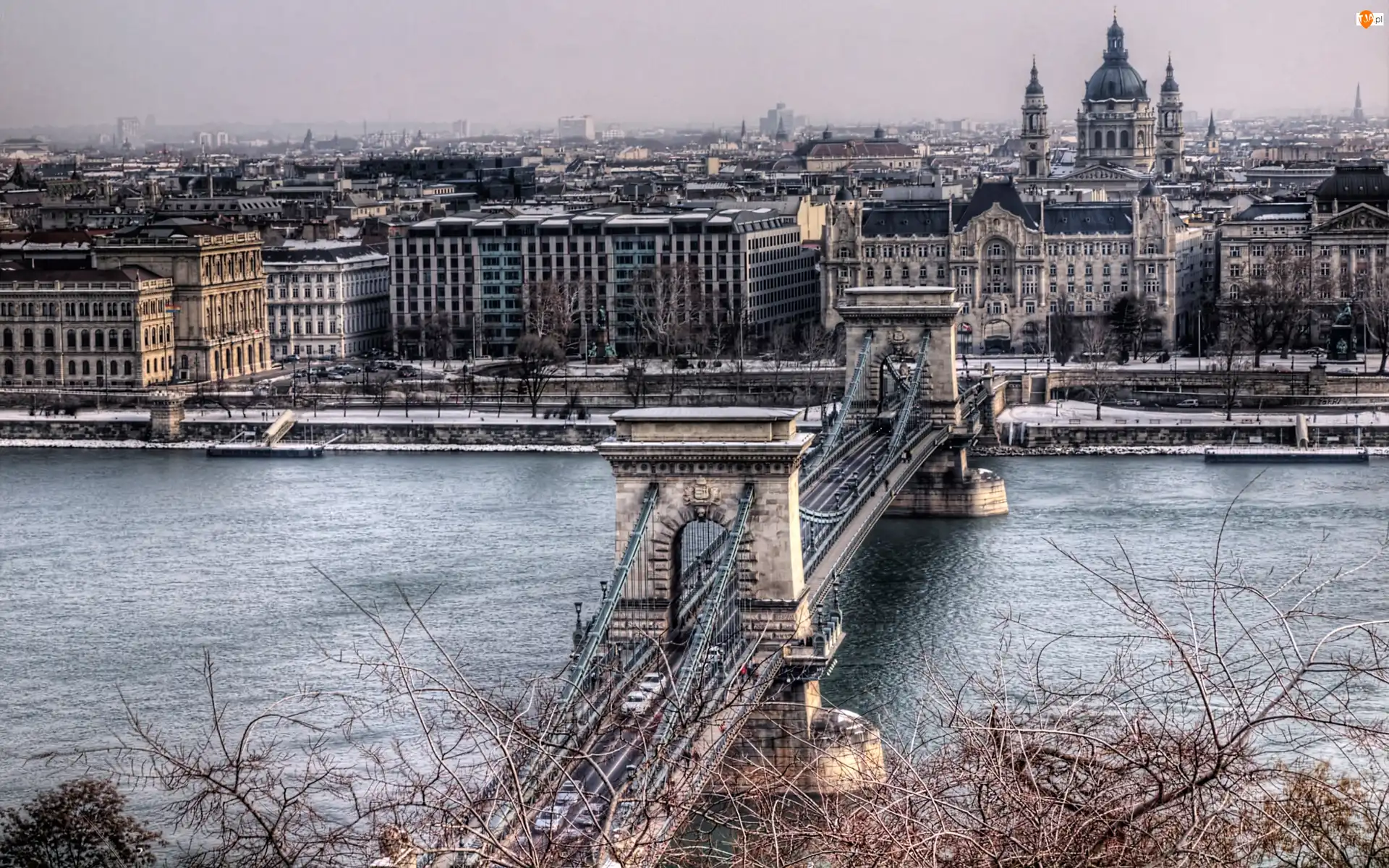 Most, Węgry, Budapeszt, Dunaj, Łańcuchowy, Rzeka