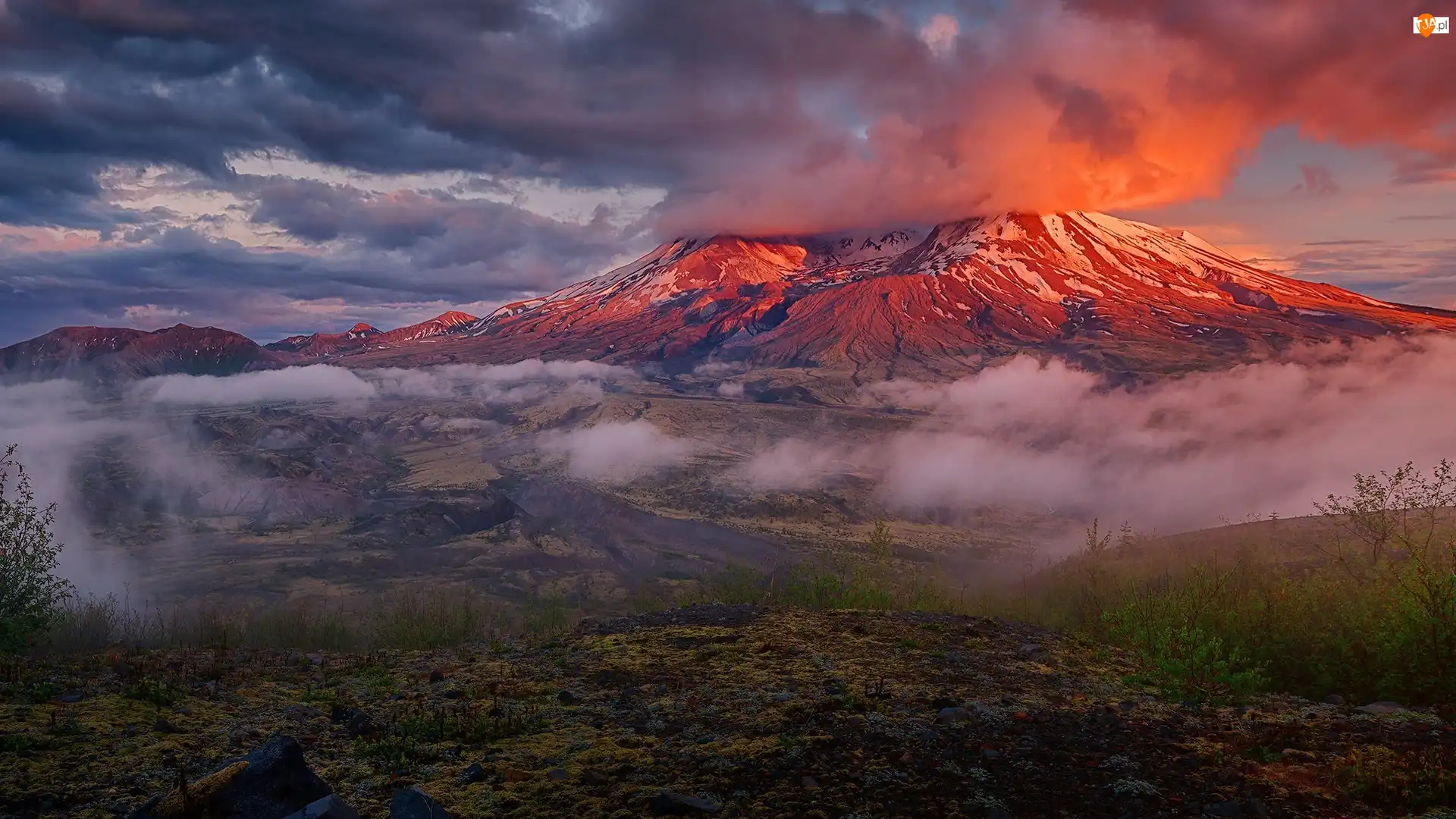 Stany Zjednoczone, Wulkan, Stan Waszyngton, Chmura, Skały, Mount St Helens, Opadająca, Góra, Mgła