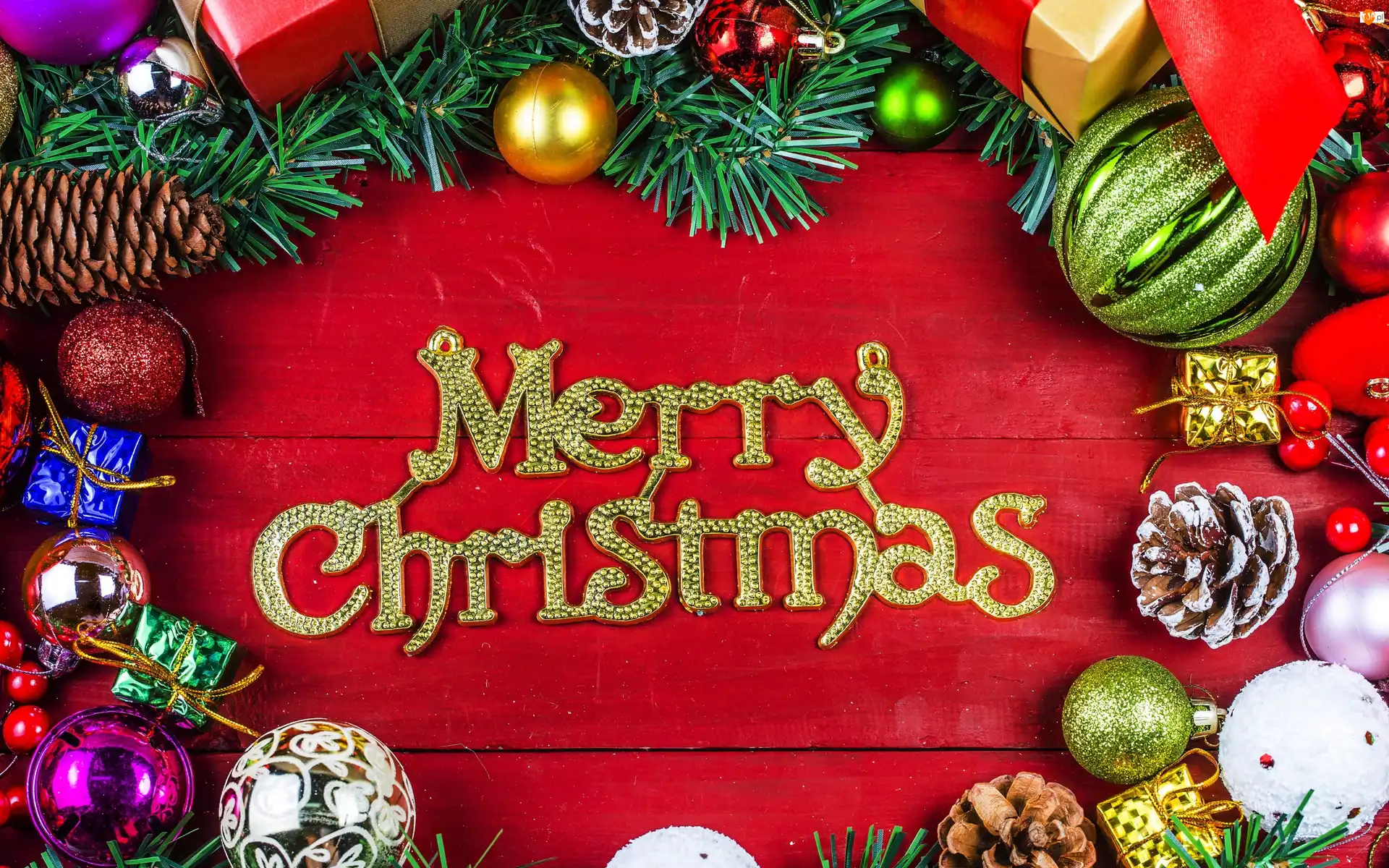 Bombki, Boże Narodzenie, Gałązki, Merry Christmas, Szyszki, Świerku