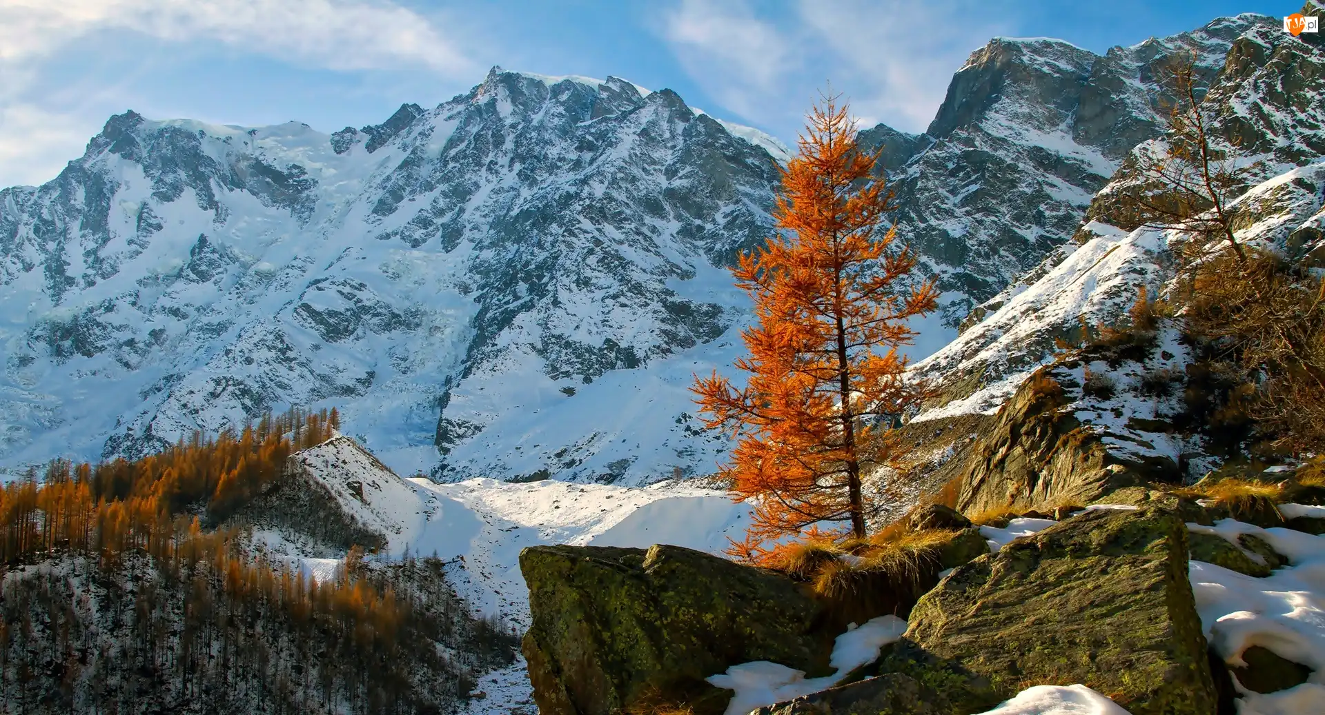 Śnieg, Góry, Skały, Jesień, Kamienie, Drzewa