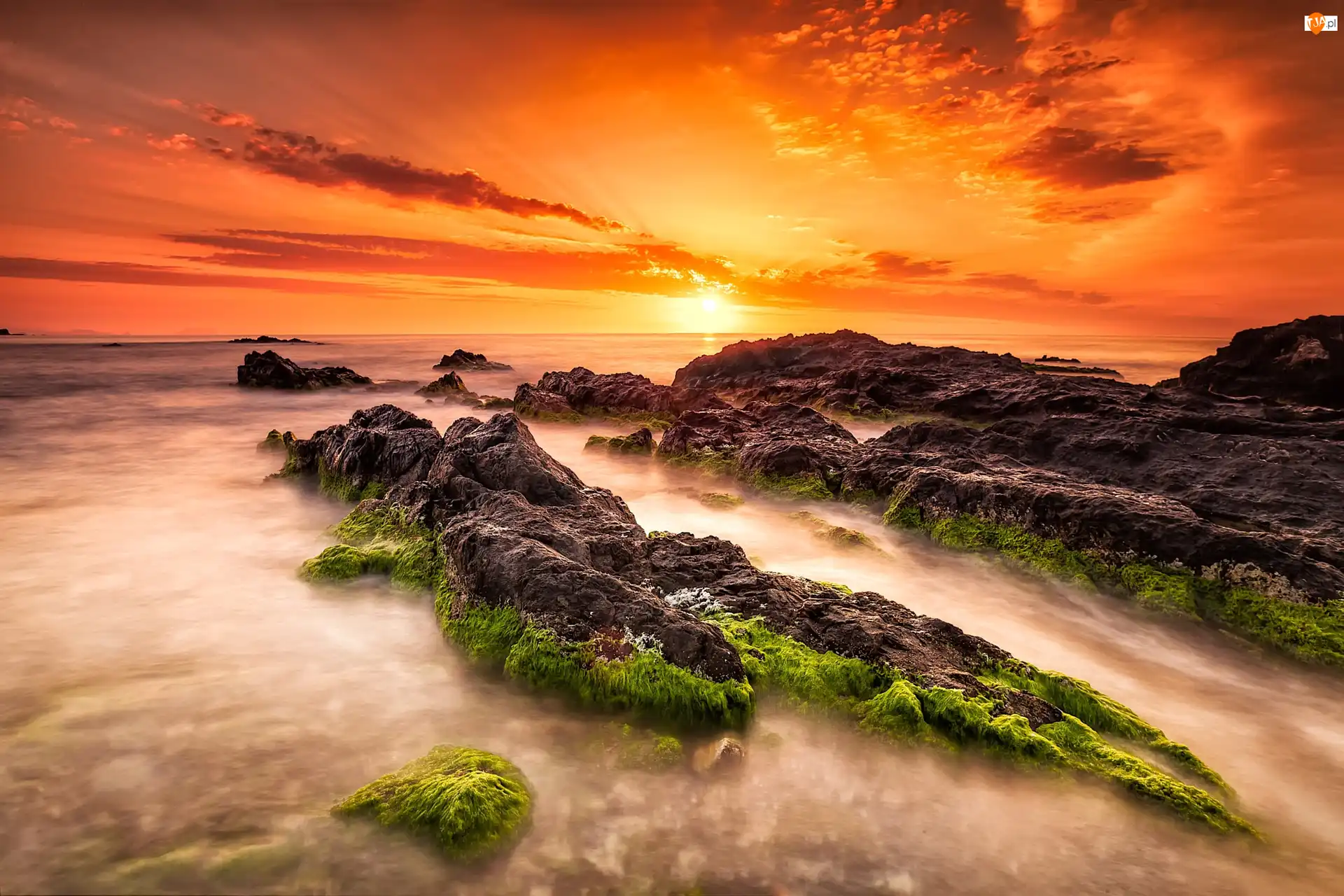 Skałki, Zachód słońca, Morze