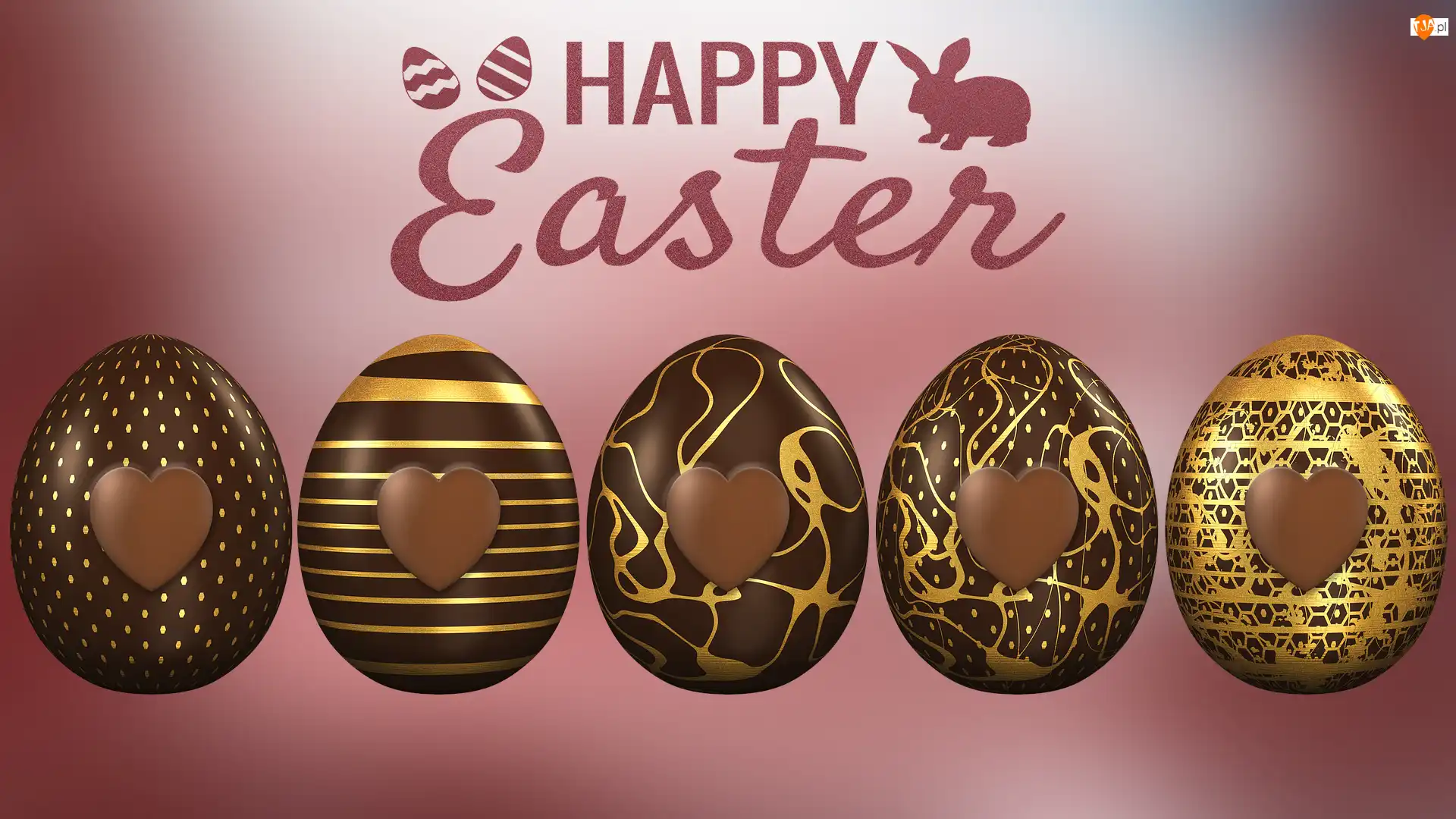 Czekoladowe, Happy Easter, Pisanki, Wielkanoc, Napis