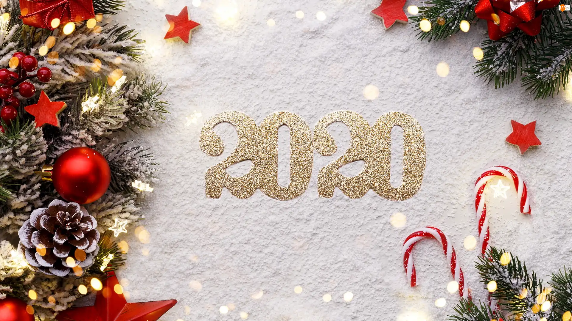 Nowy, Ozdobione, Sztuczny, Rok, Gałązki, Śnieg, 2020, Lizaki