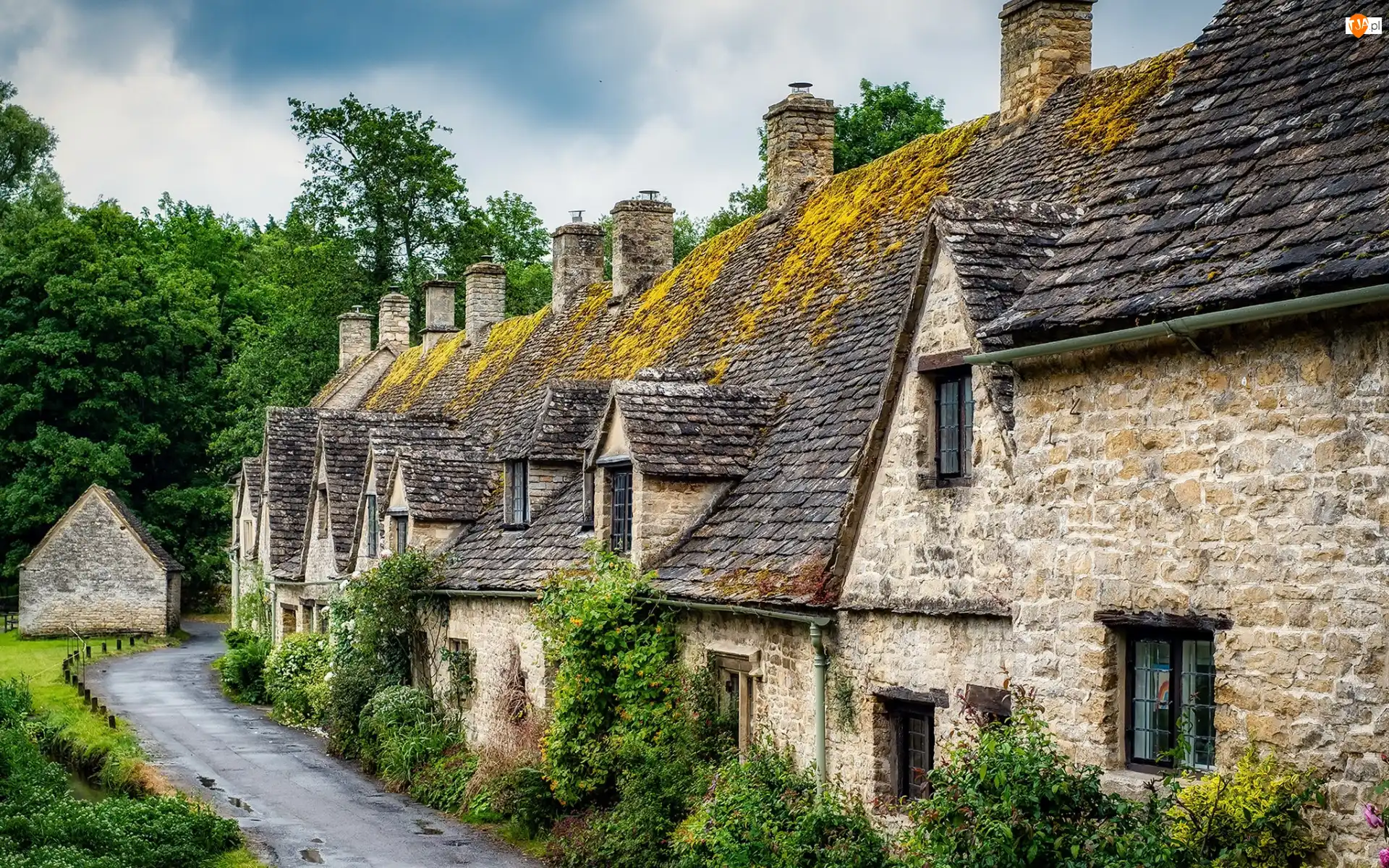 Domy, Kamienne, Wieś Bibury, Anglia, Droga, Hrabstwo Gloucestershire