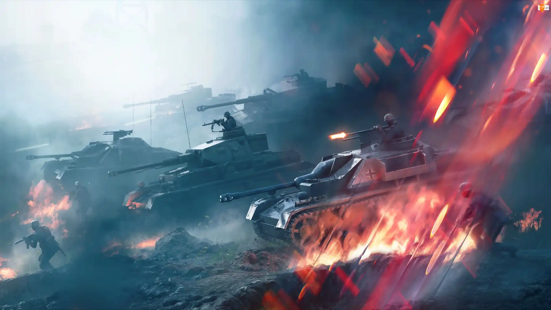 Battlefield 5, Atak, Natarcie, Gra, Walka, Czołgi, Niemieckie