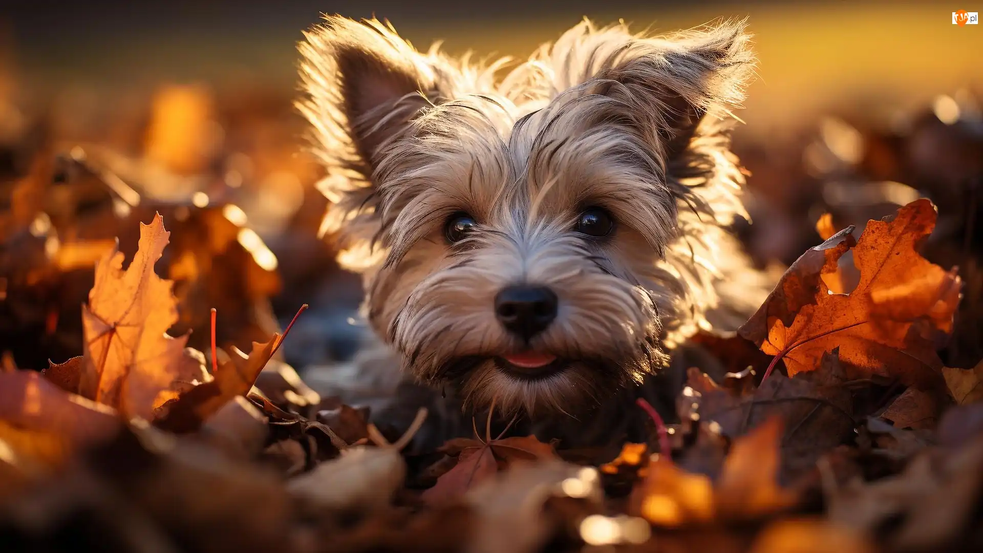Yorkshire terrier, Liście, Szczeniak, Pies, Mordka