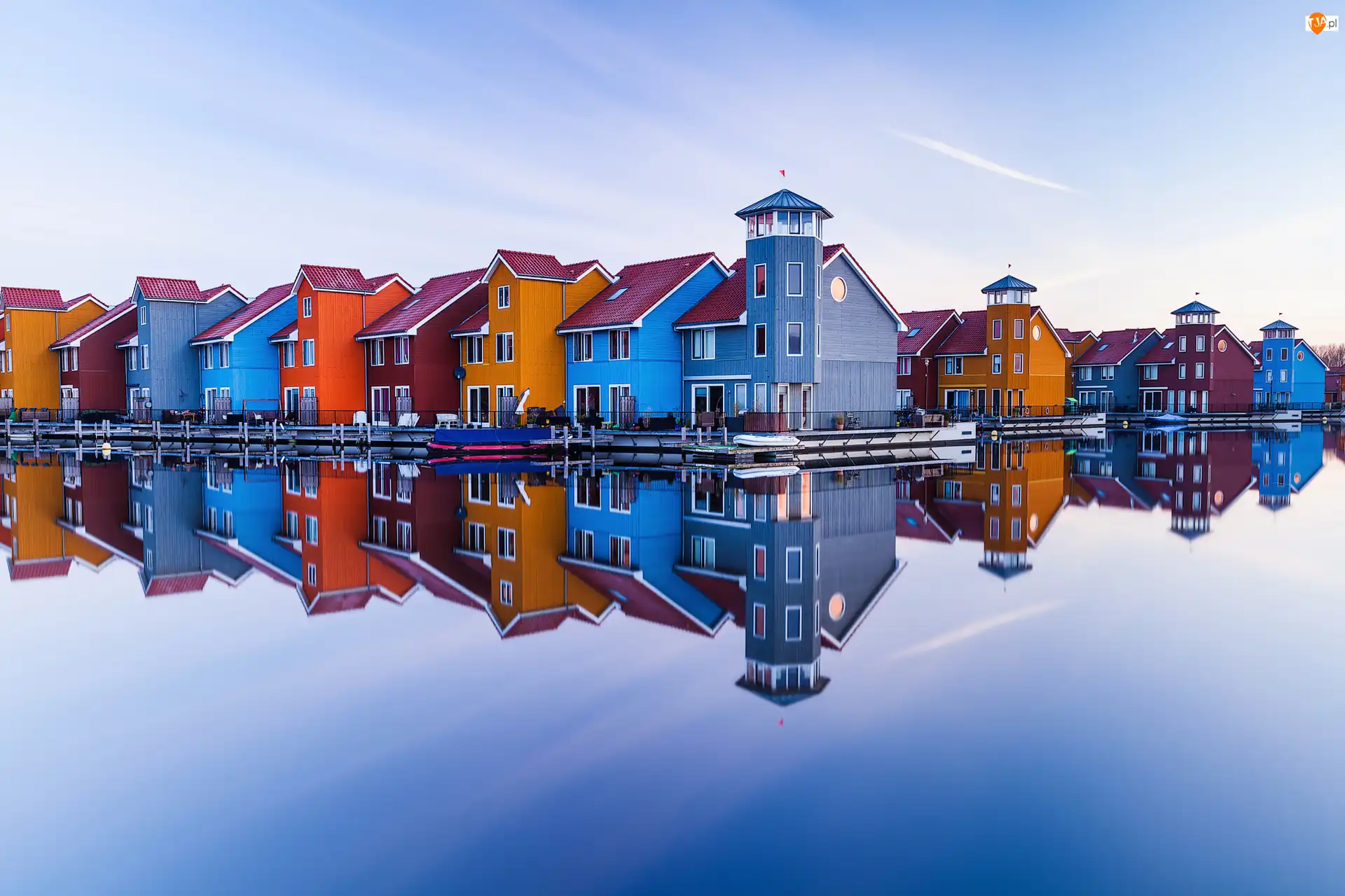 Miasto Groningen, Holandia, Kolorowe, Odbicie, Kanał, Domy