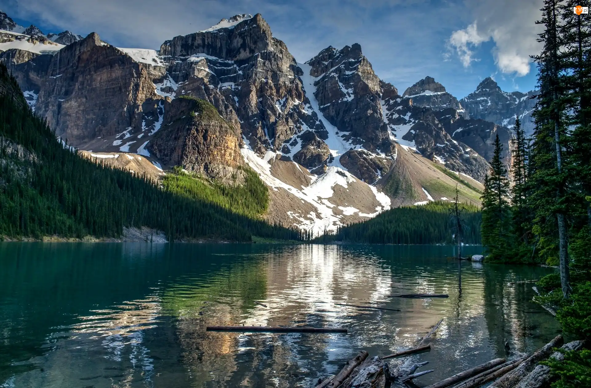 Park Narodowy Banff, Jezioro Moraine, Odbicie, Kanada, Góry, Dolina Valley of the Ten Peaks, Dolina Dziesięciu Szczytów