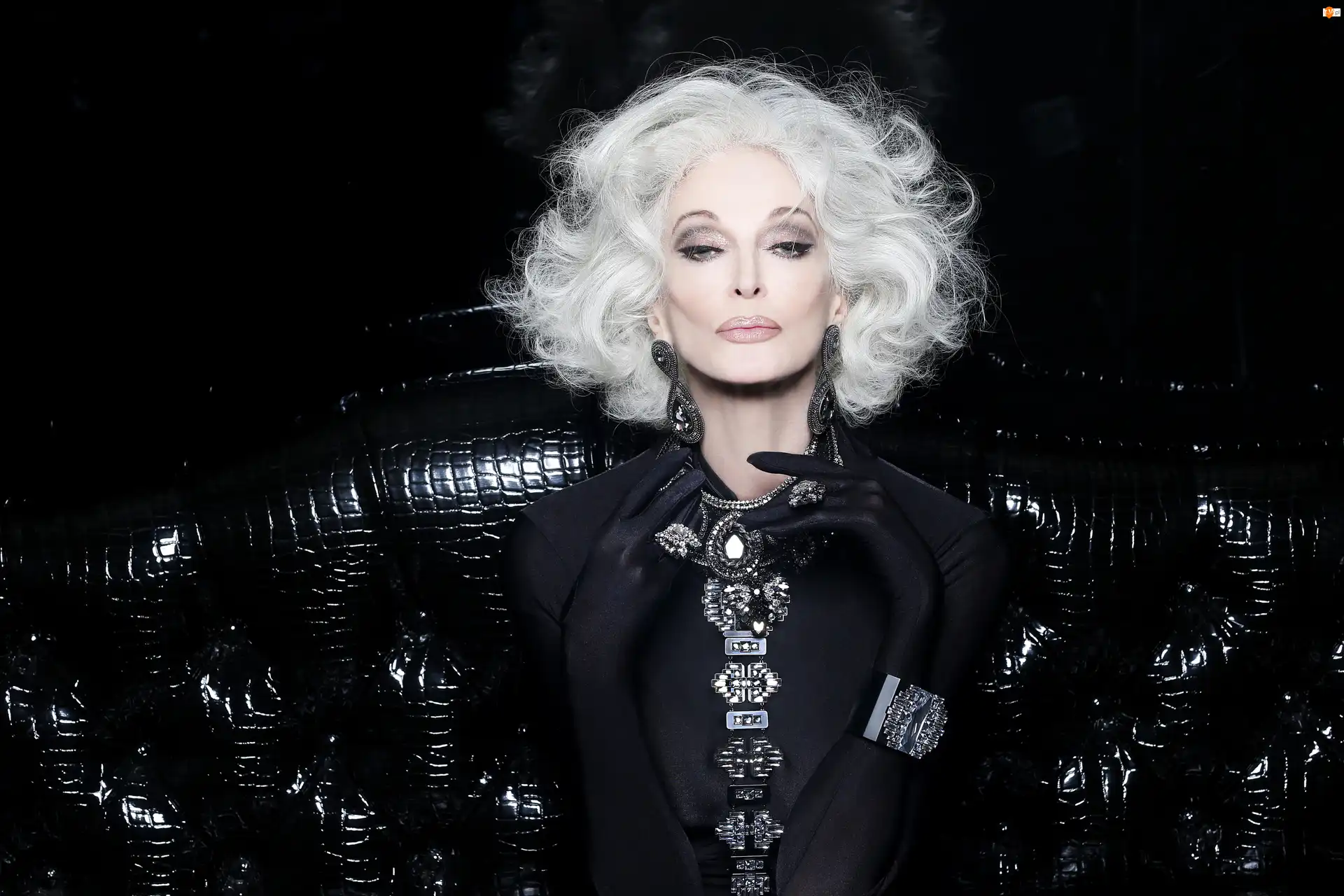 Modelka, Kobieta, Włosy, Carmen Dell Orefice, Siwe, Ubiór, Czarny