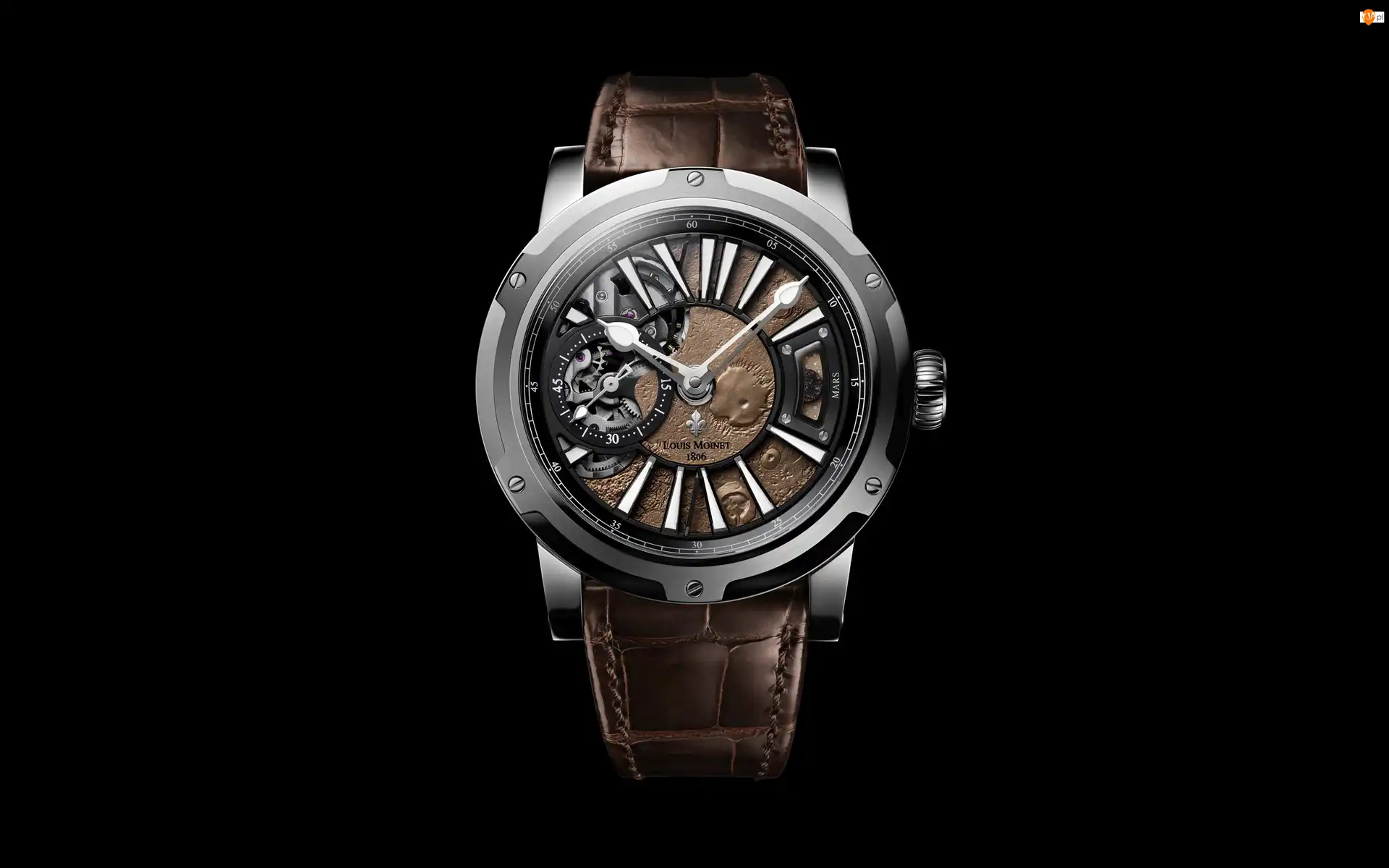Skórzany, Czarne tło, Louis Moinet, Zegarek, Pasek