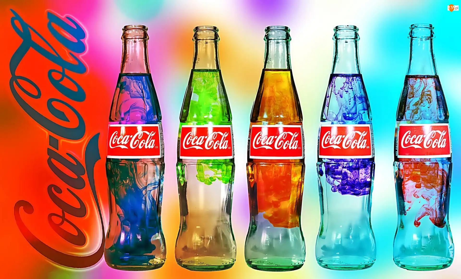 Napis, Coca-Cola, Butelki, Kolory