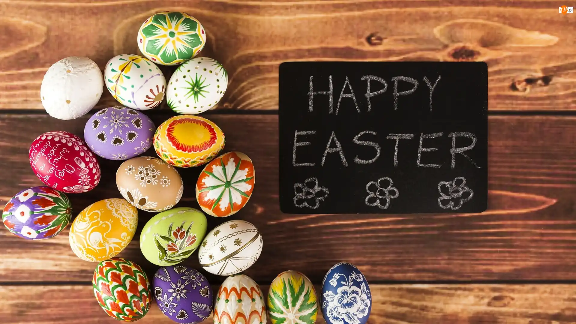 Kolorowe, Pisanki, Happy Easter, Wielkanoc, Napis, Deski