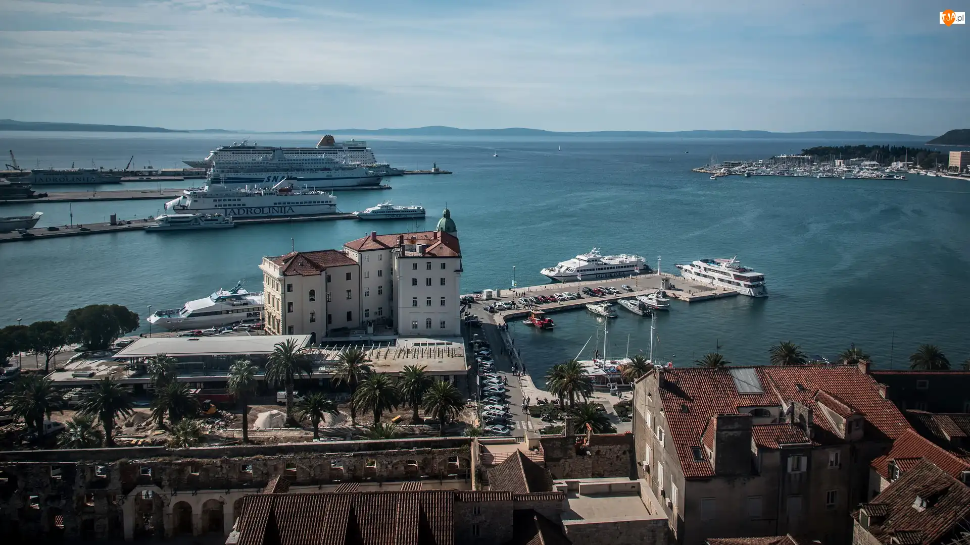 Statki pasażerskie, Morze, Domy, Chorwacja, Terminal, Split