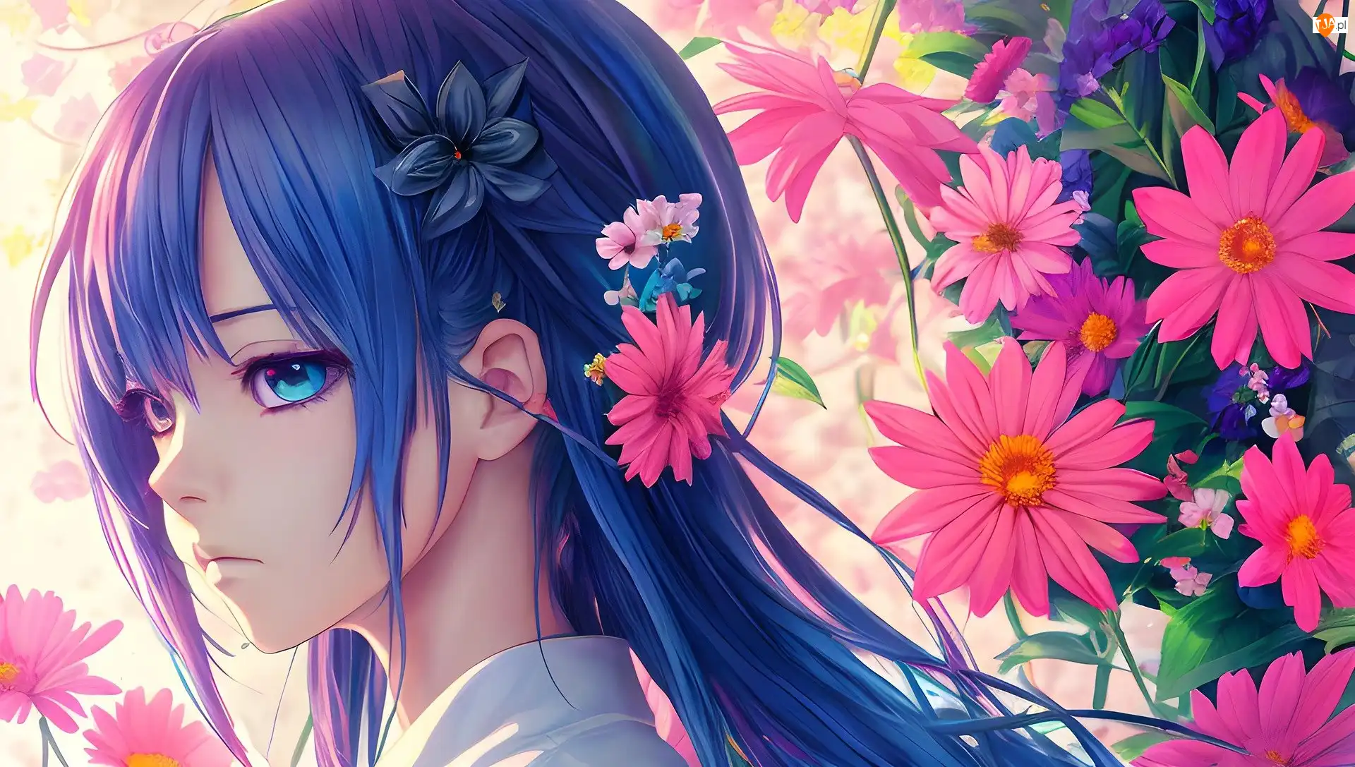 Włosy, Anime, Kwiaty, Dziewczyna, Manga