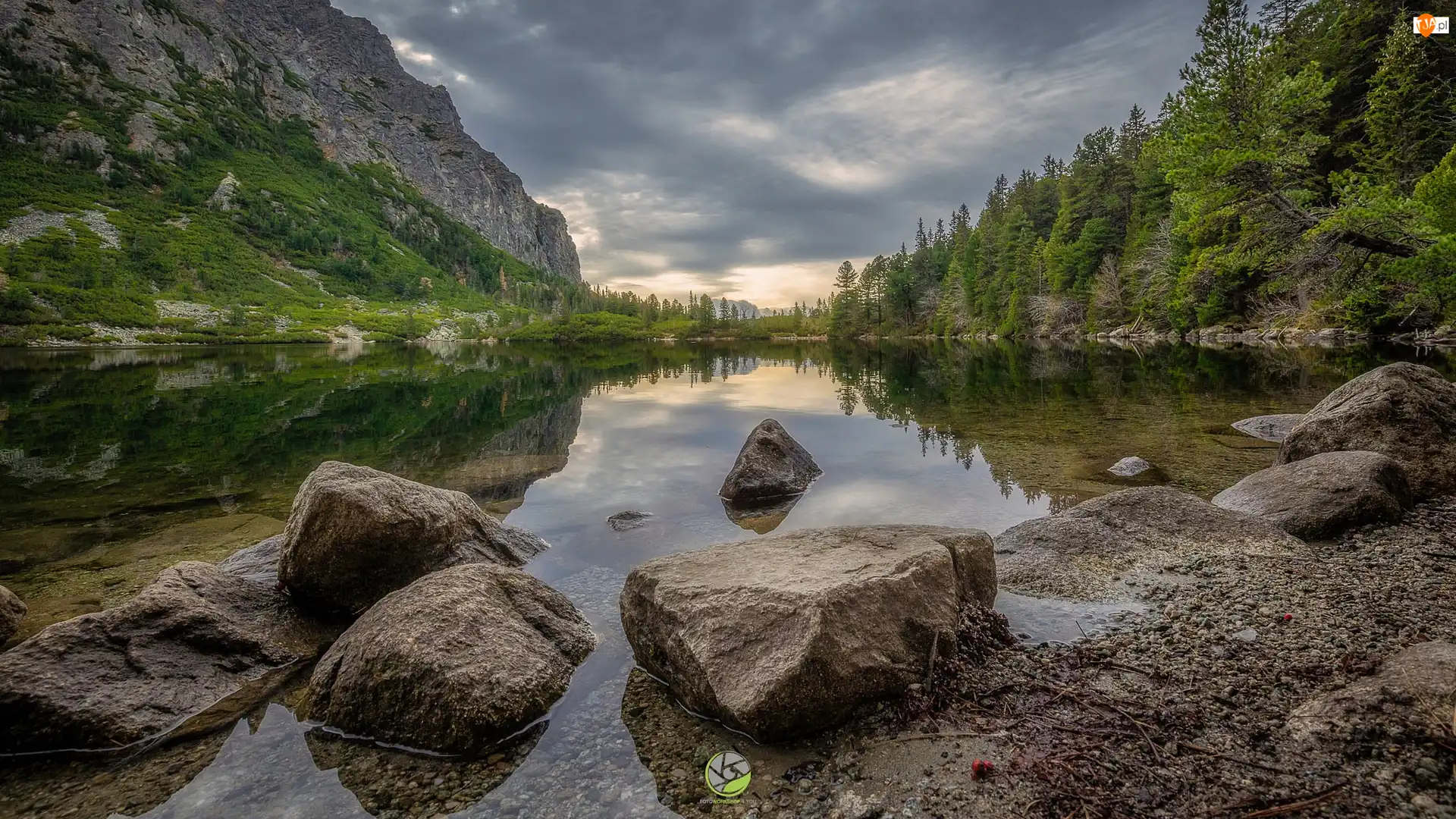 Góry, Tatry Wysokie, Słowacja, Jezioro, Kamienie, Lasy, Drzewa