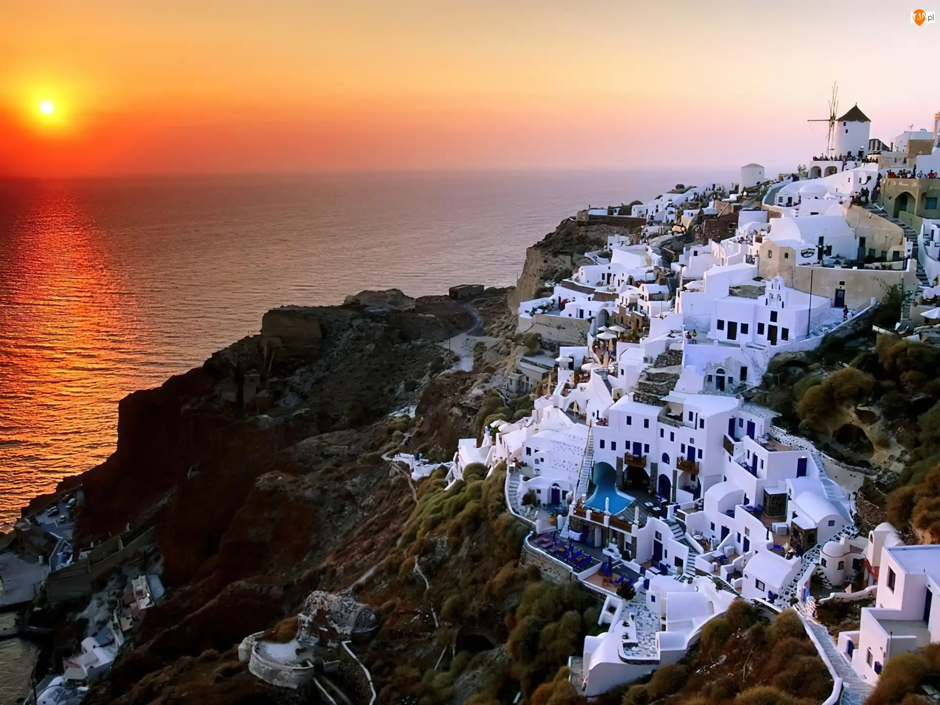 Grecja, Morze, Zachód Słońca, Santorini