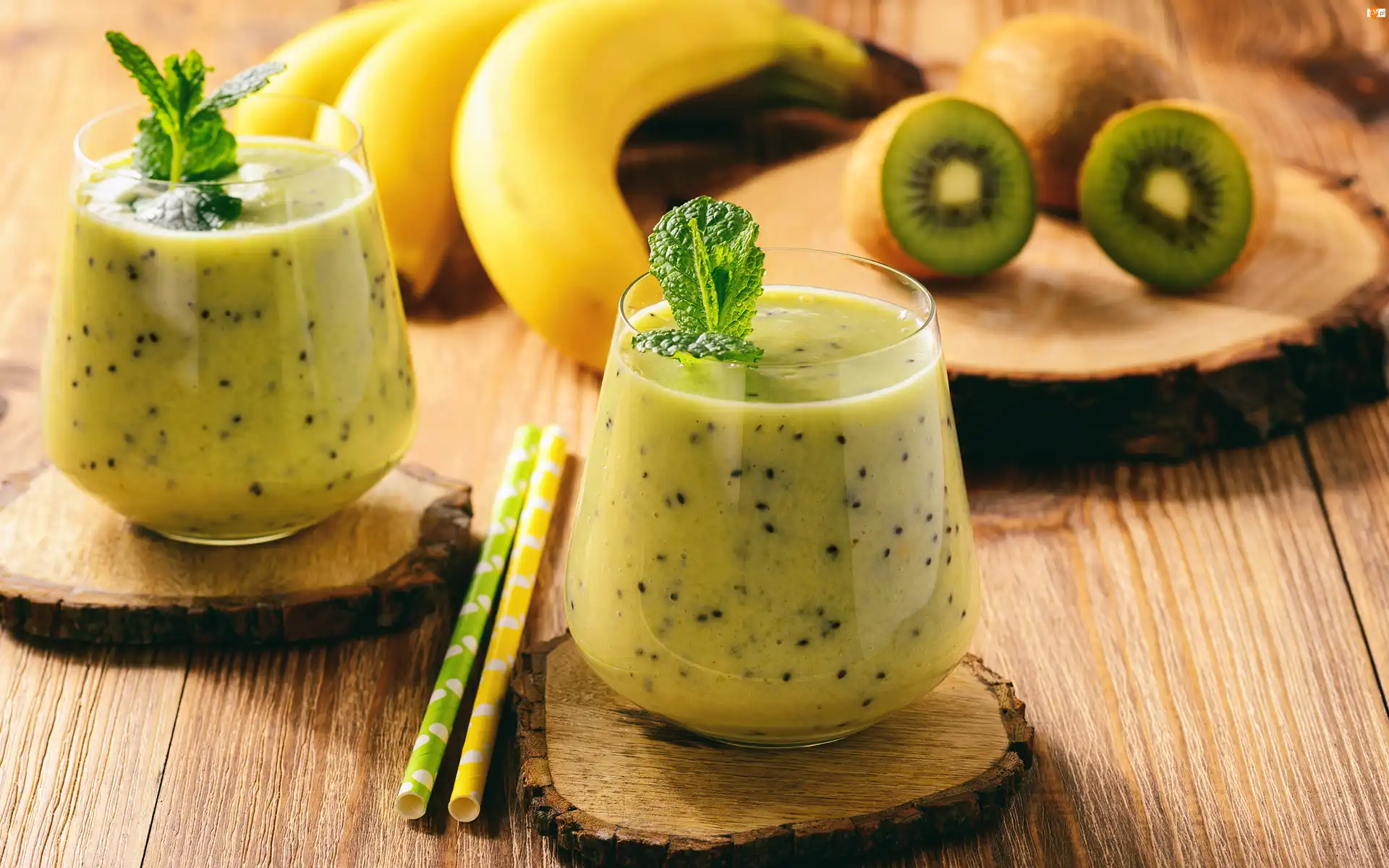 Kiwi, Słomki, Koktajle, Dwa, Banany