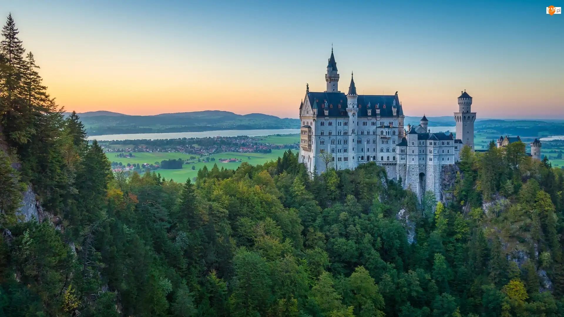 Zamek Neuschwanstein, Las, Bawaria, Niemcy, Drzewa